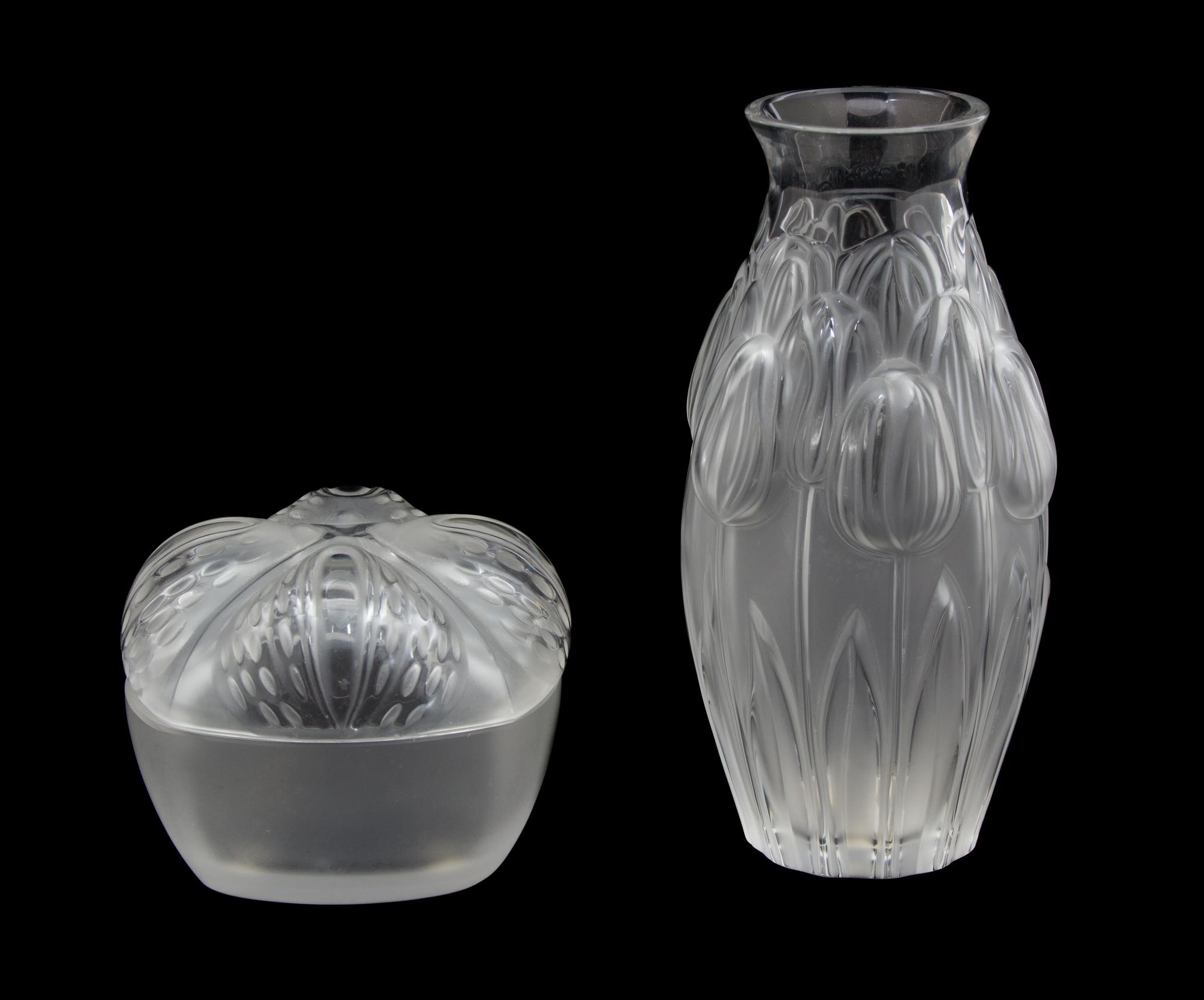 Two Lalique Molded and Frosted Glass Articles Height of taller 7 inches. — 20TH CENTURY