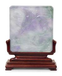 A Pair of Chinese Carved Jadeite Rearing Horse Sculptures and a Carved Jadeite Plaque