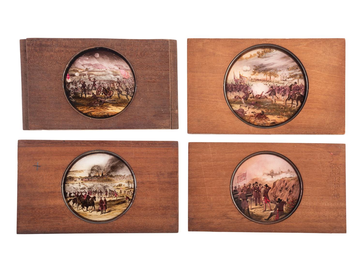[CIVIL WAR - MAGIC LANTERN SLIDES]. An extensive collection of 250+ hand-colored glass slides featuring illustrations of Civil War campaigns, battles, and naval engagements, including: