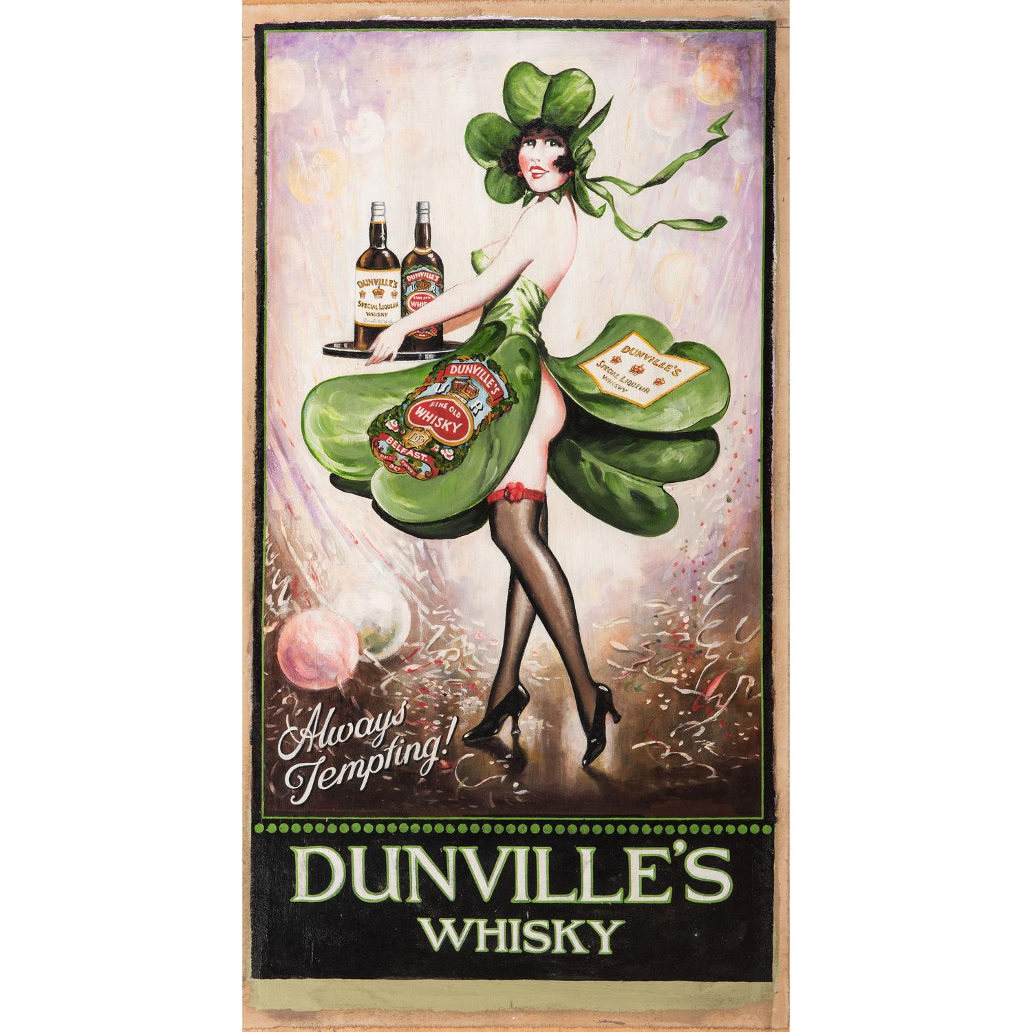 A Dunville’s Whisky Always Tempting Painted Advertising Sign