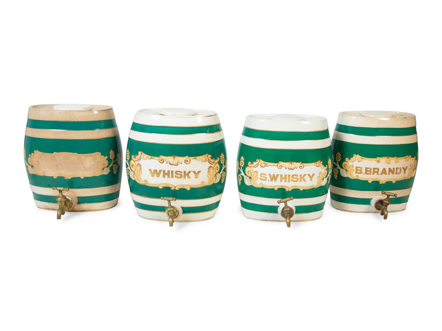 A Group of Four English Glazed Earthenware Spirit Barrels — EARLY 20TH CENTURY