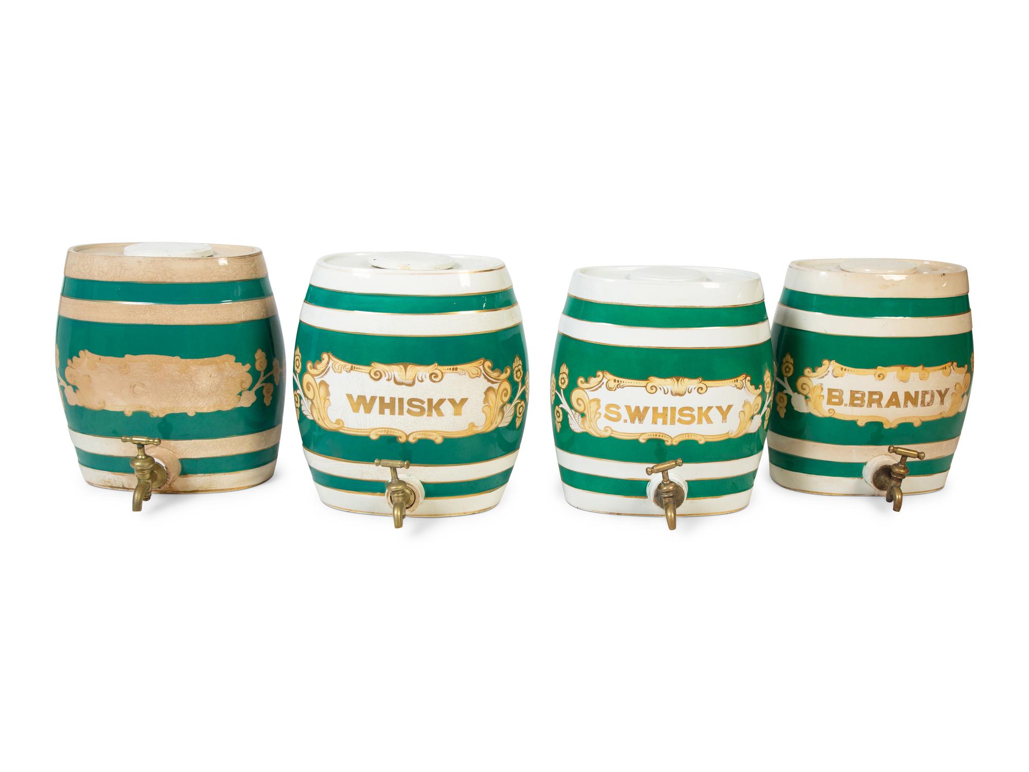 A Group of Four English Glazed Earthenware Spirit Barrels — EARLY 20TH CENTURY
