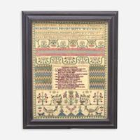 A fine English needlework sampler Worked by Hannah Vertue (1736-1826), dated "1744"