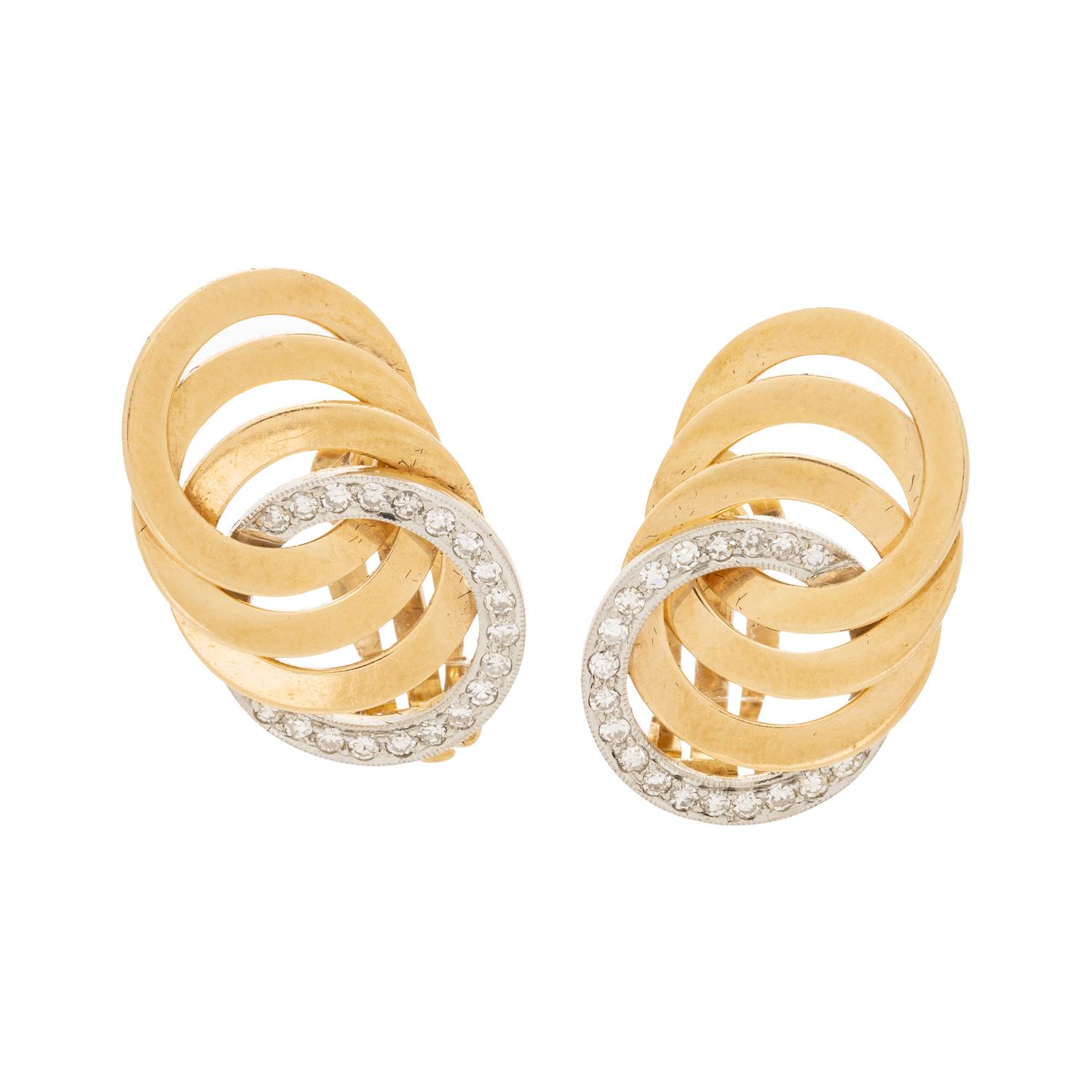 YELLOW GOLD, PLATINUM AND DIAMOND EARCLIPS