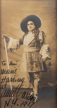 CARUSO, Enrico (1873-1921). Sepia photograph, as Riccardo, signed and inscribed ("Enrico Caruso N.Y. 1917"), by Mishkin.