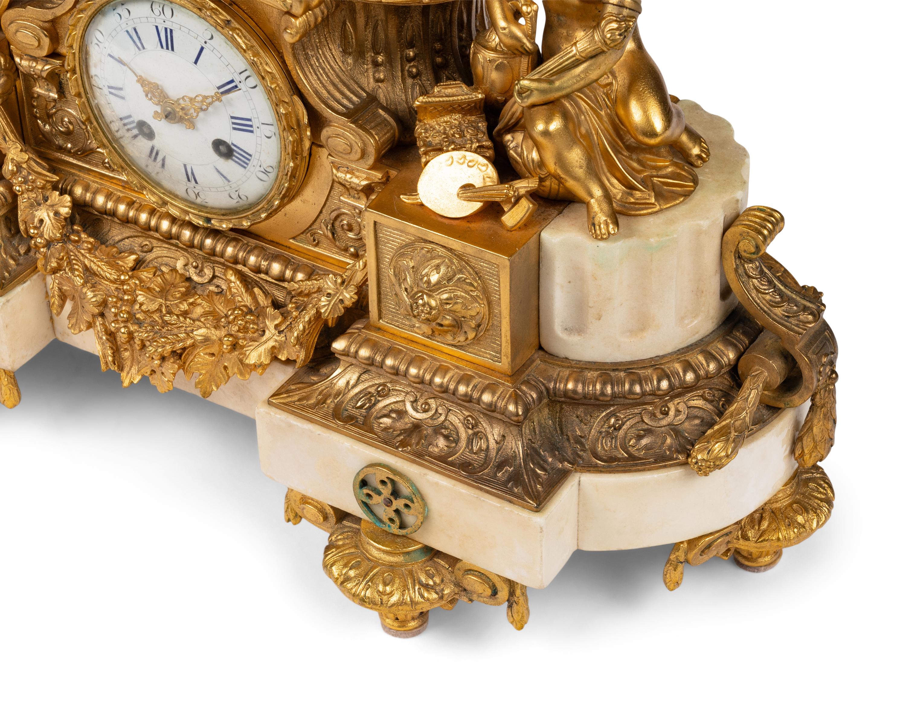 A French Gilt Bronze and Marble Mantel Clock