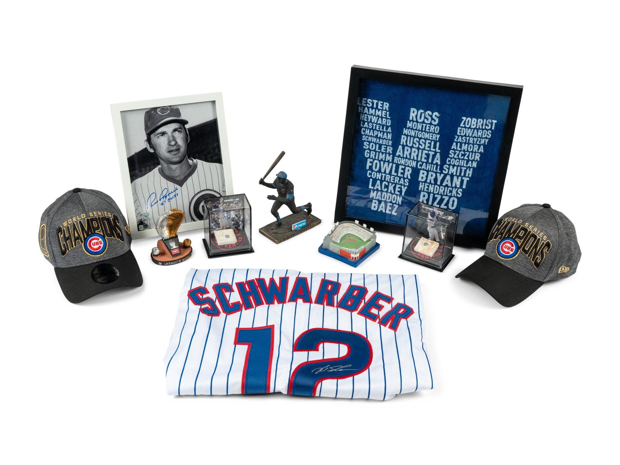 A Large Group of Chicago Cubs Memorabilia Featuring a Signed Kyle Schwarber Jersey