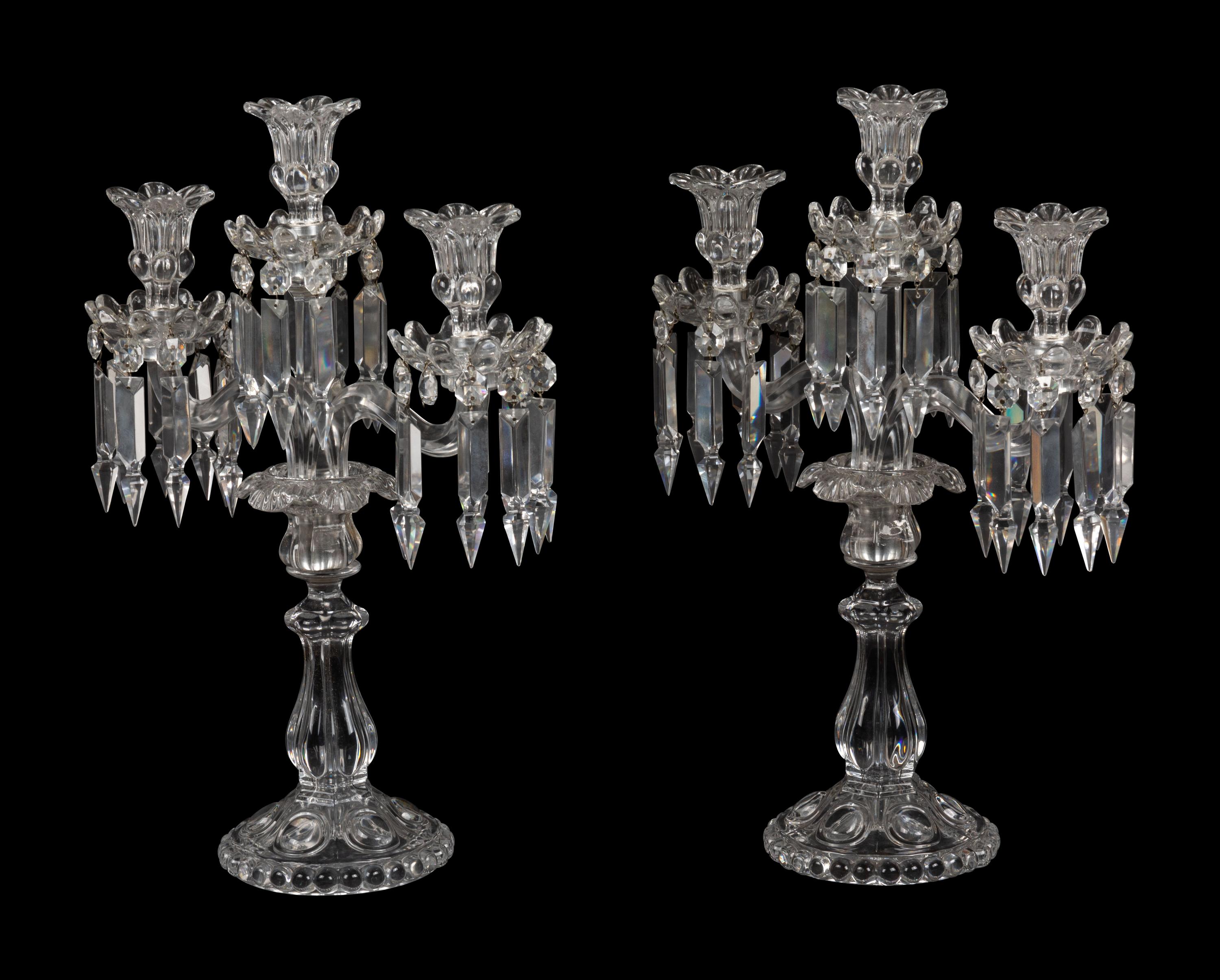 A Pair of Baccarat Molded Glass Candelabra