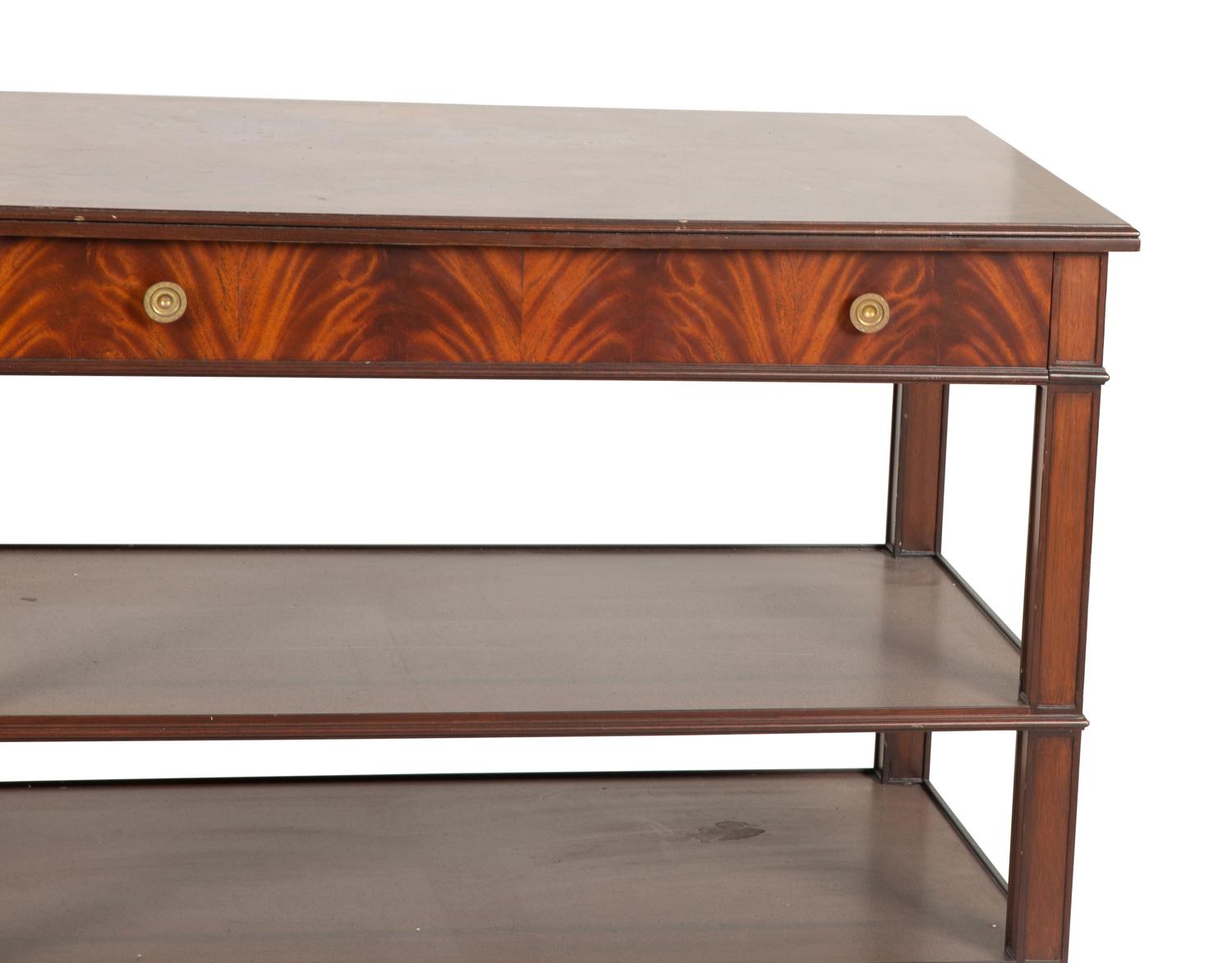 A Pair of George III Style Figured Mahogany Inlaid Side Tables