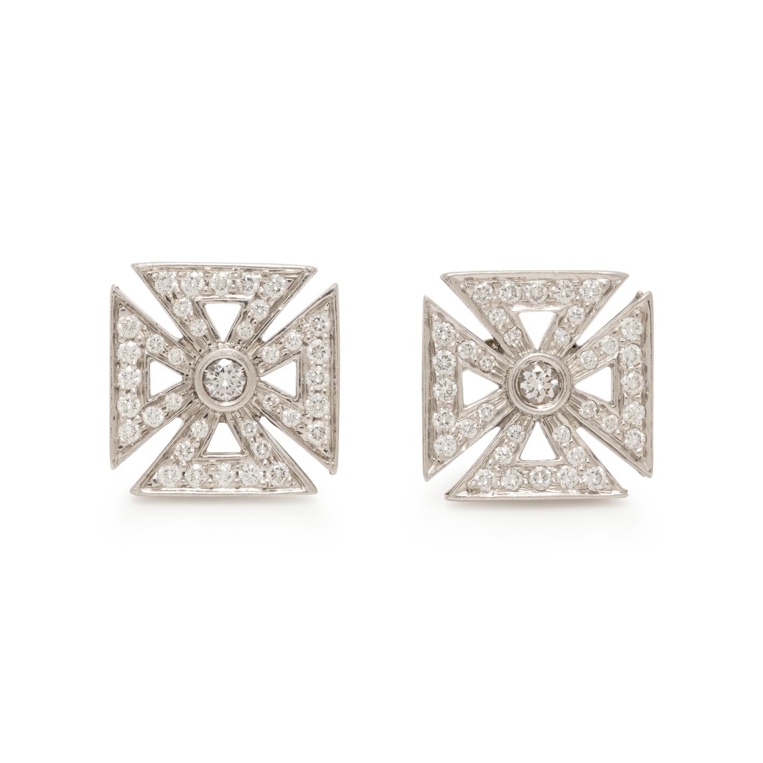 TIFFANY & CO., DIAMOND MALTESE CROSS EARRINGS