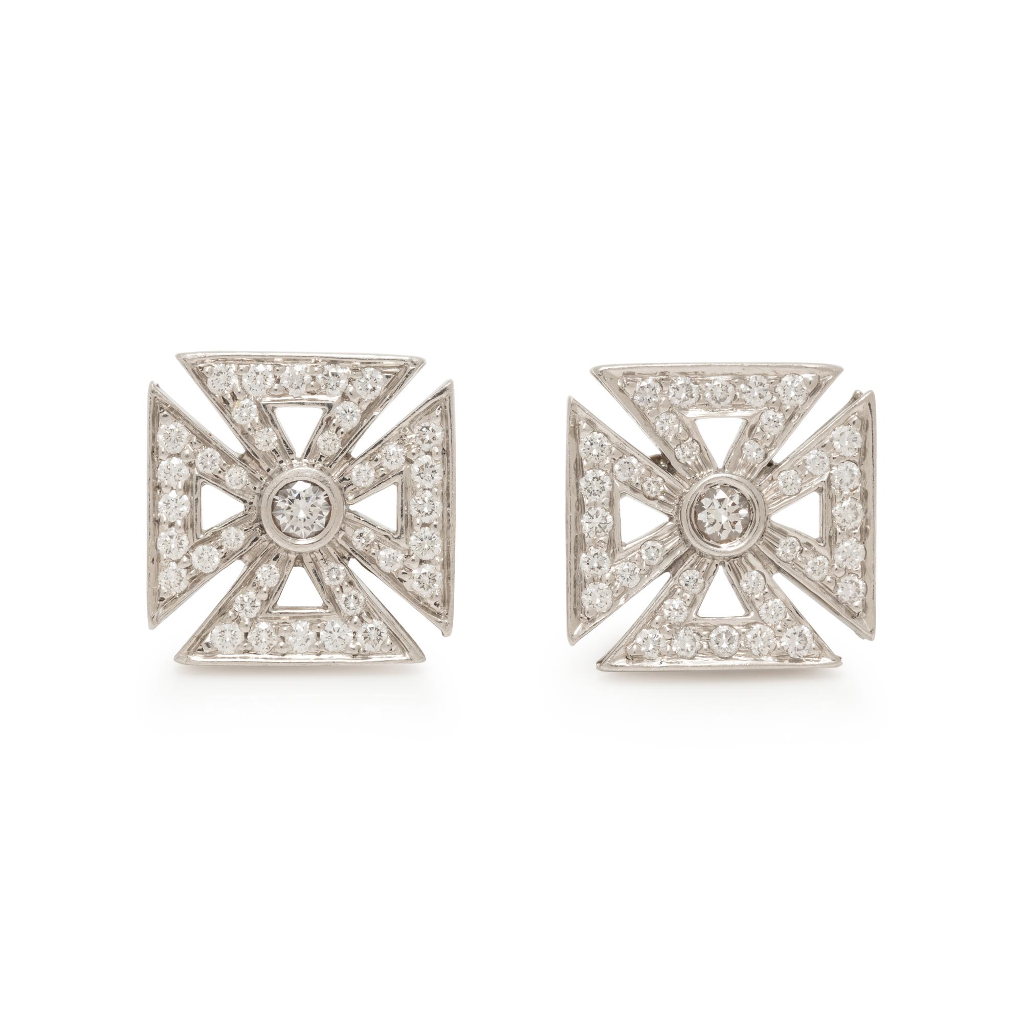 TIFFANY & CO., DIAMOND MALTESE CROSS EARRINGS