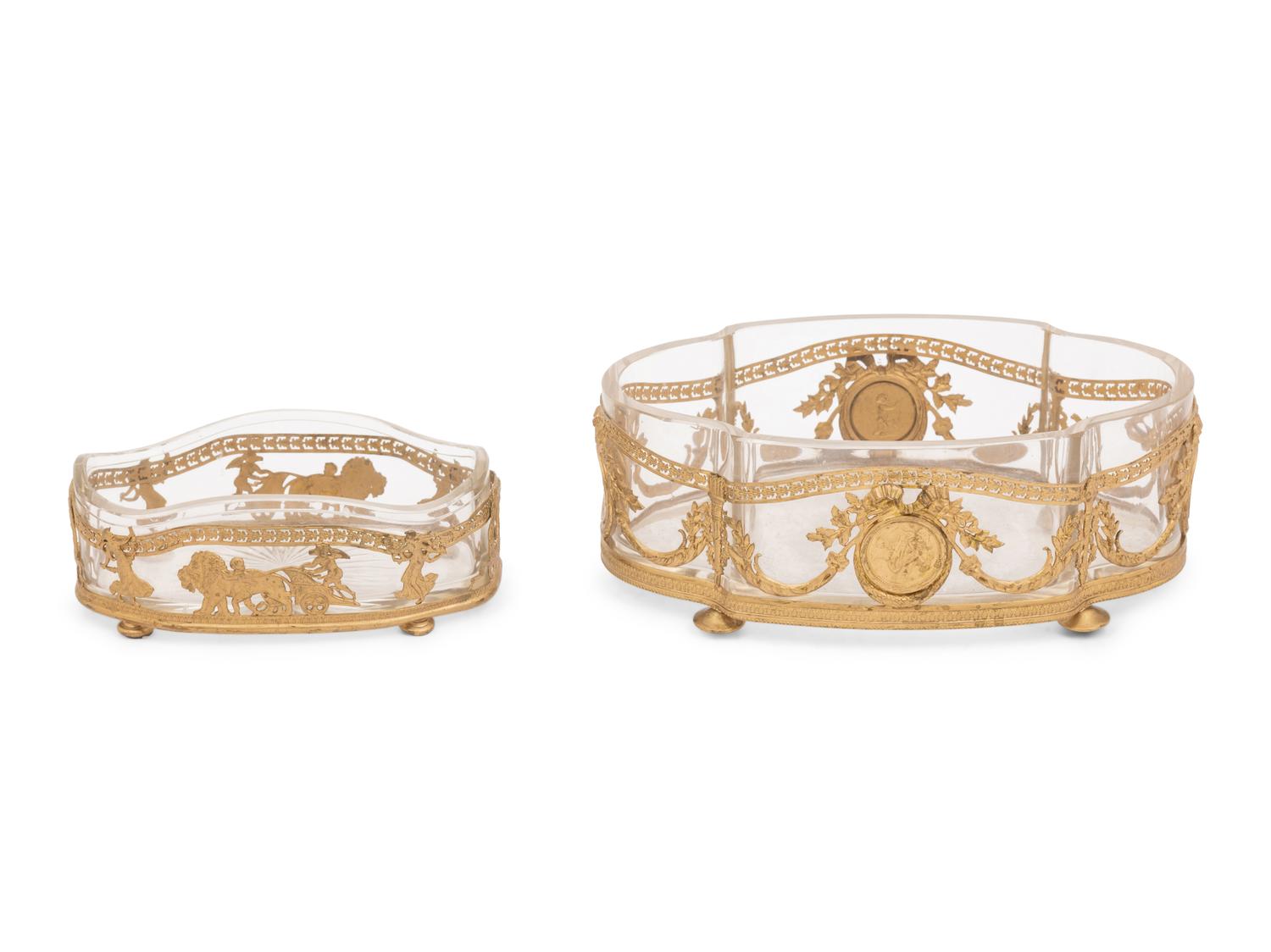 Two French Gilt Metal and Glass Bowls