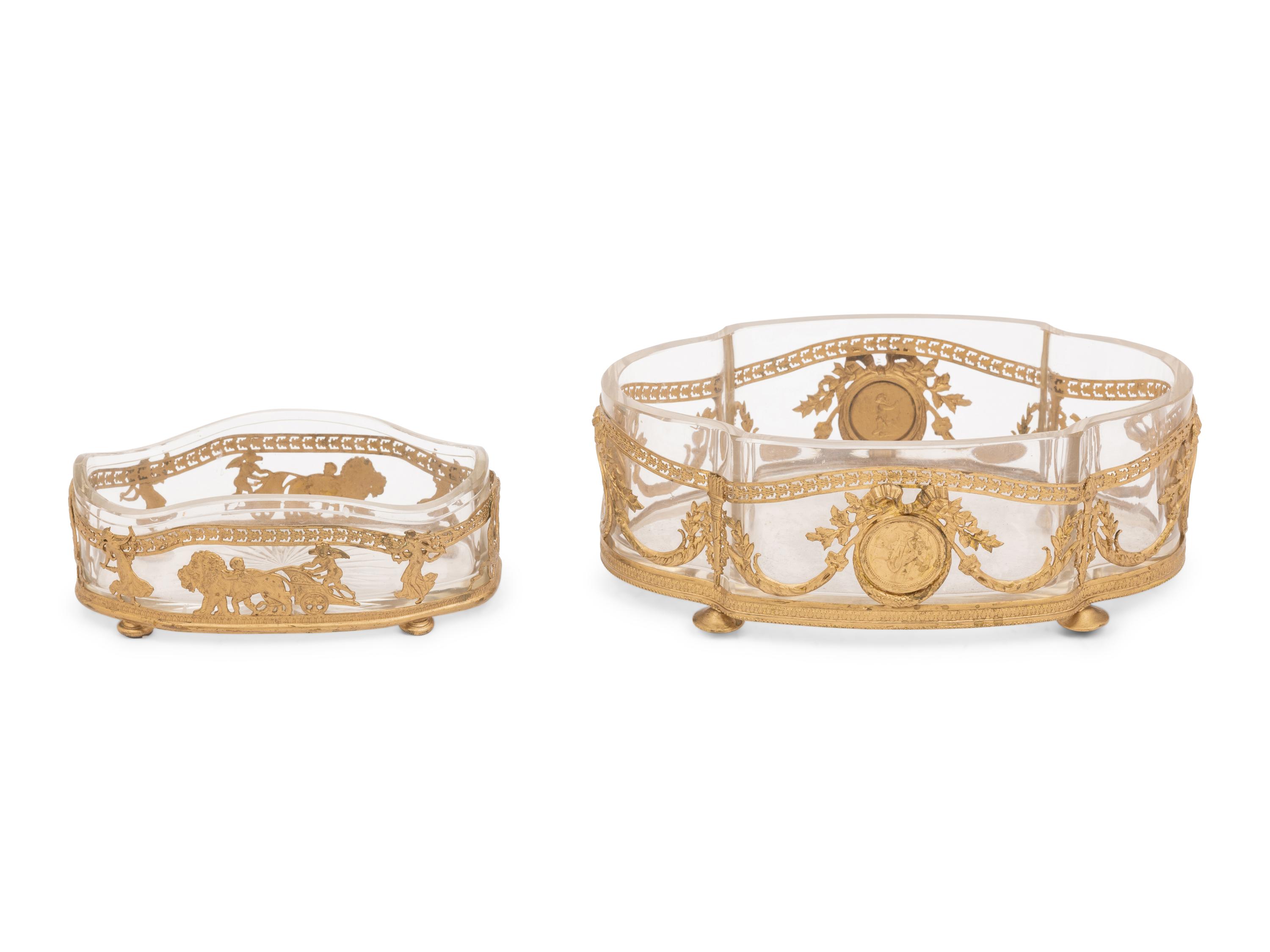 Two French Gilt Metal and Glass Bowls