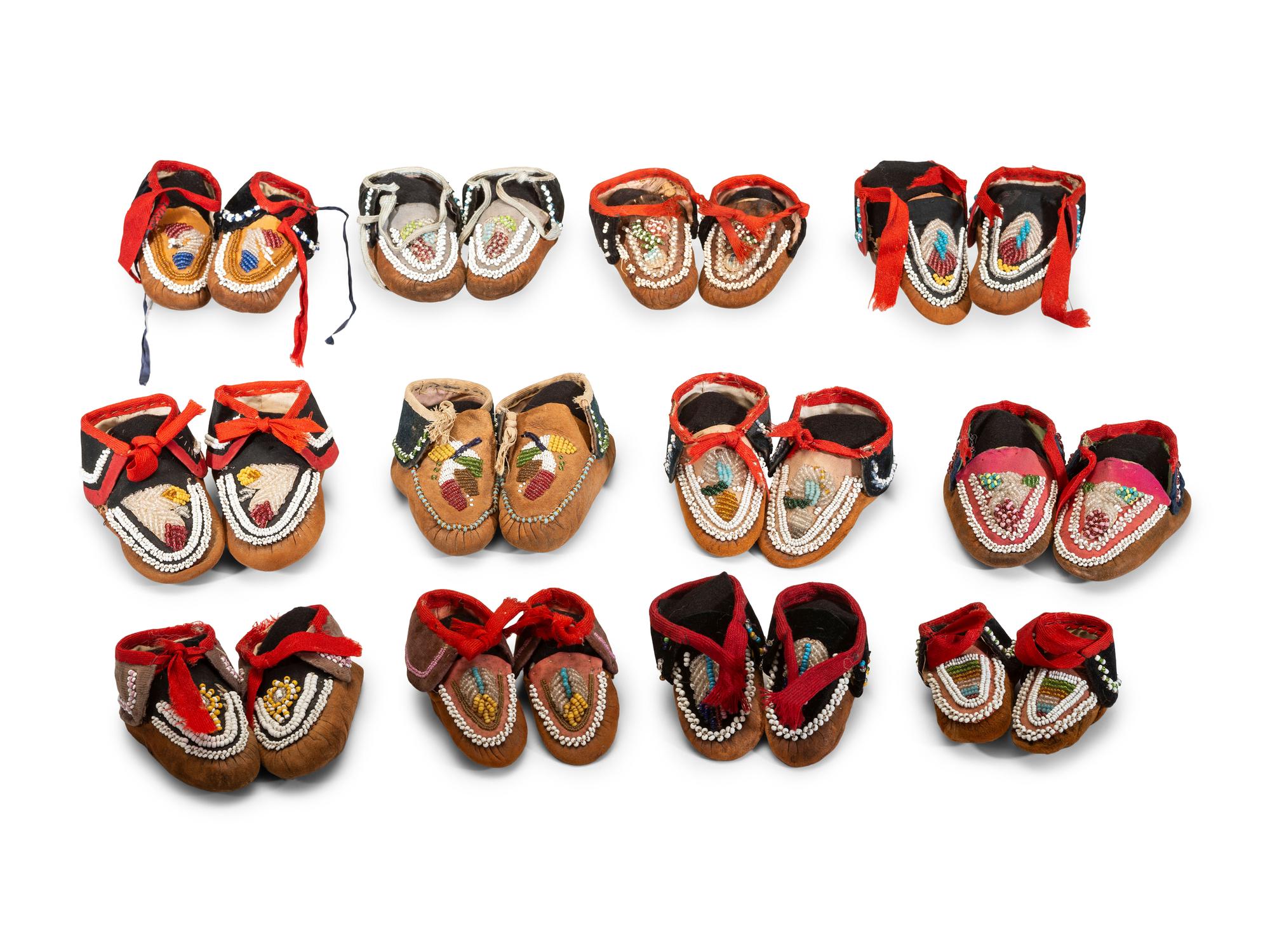 Collection of Haudenosaunee Children's Beaded Hide Moccasins