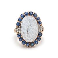 ANTIQUE, MOONSTONE, DIAMOND AND SAPPHIRE RING