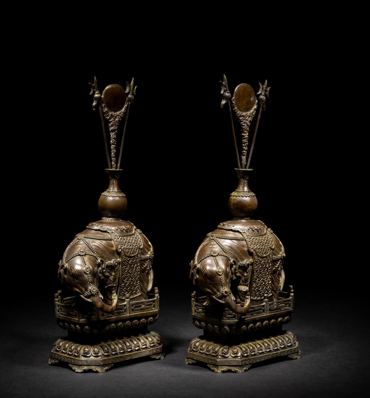 A Pair of Chinese Bronze Figures of Elephants