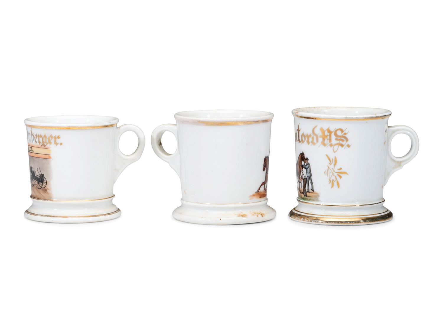 Three Equestrian Porcelain Occupational Shaving Mugs