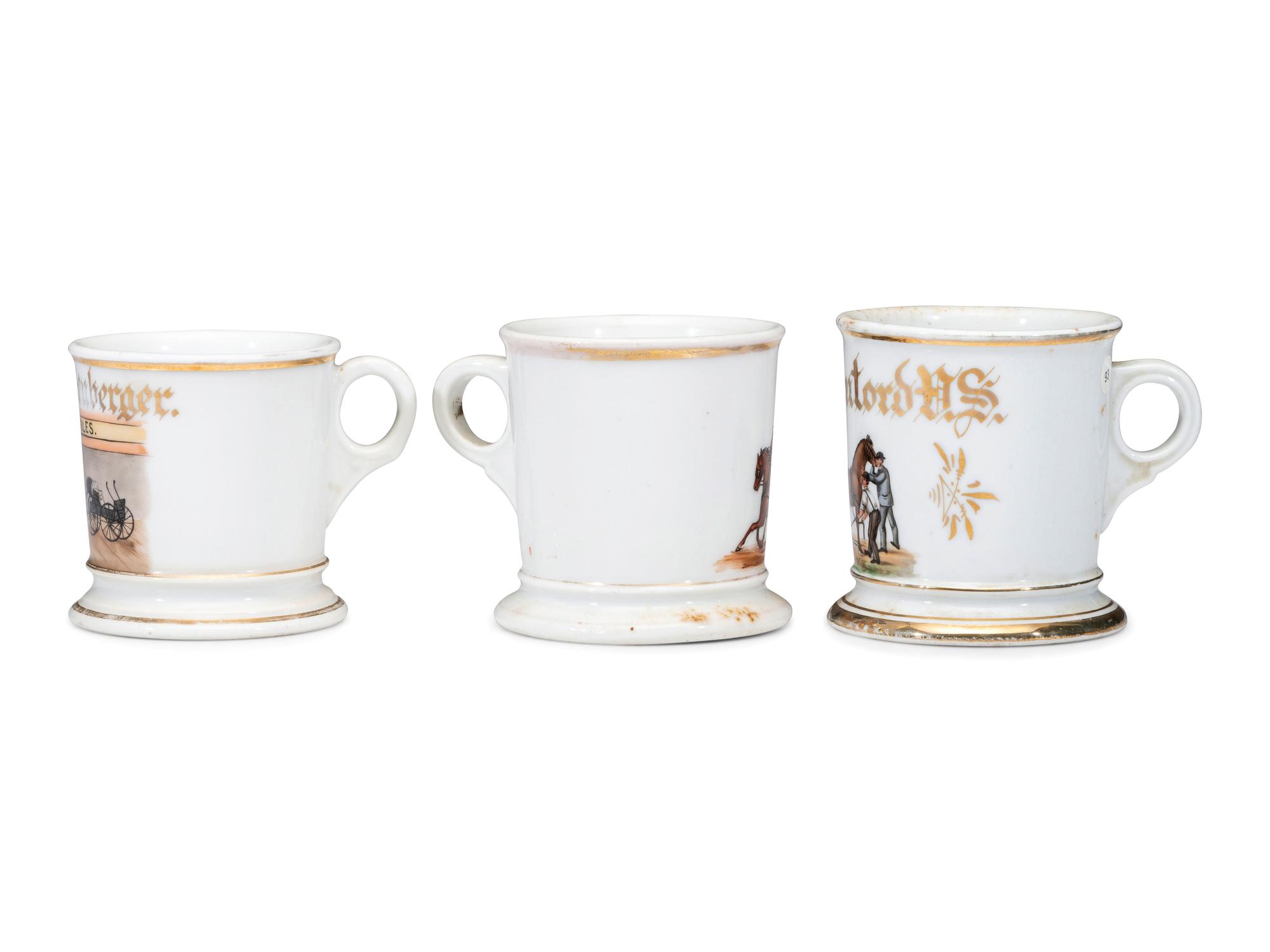 Three Equestrian Porcelain Occupational Shaving Mugs