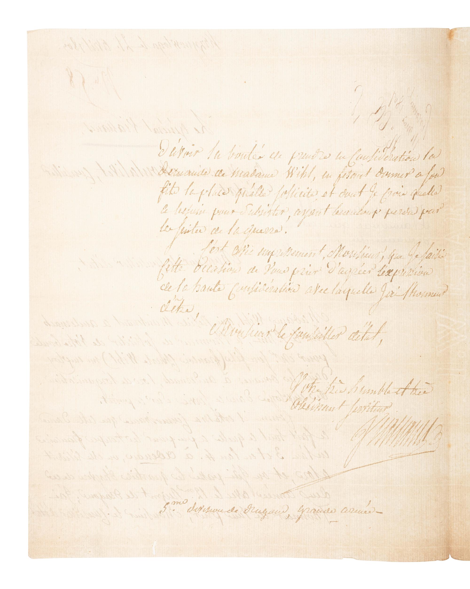 [MANUSCRIPTS - NAPOLEONIC]. A group of 2 letters in French, related to Jean-Baptiste Viallanes and Claude-Pierre Pajol.