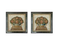 A Pair of Embroidered and Beadwork Floral Still Lives in Black and Green Faux Tortoiseshell Frames