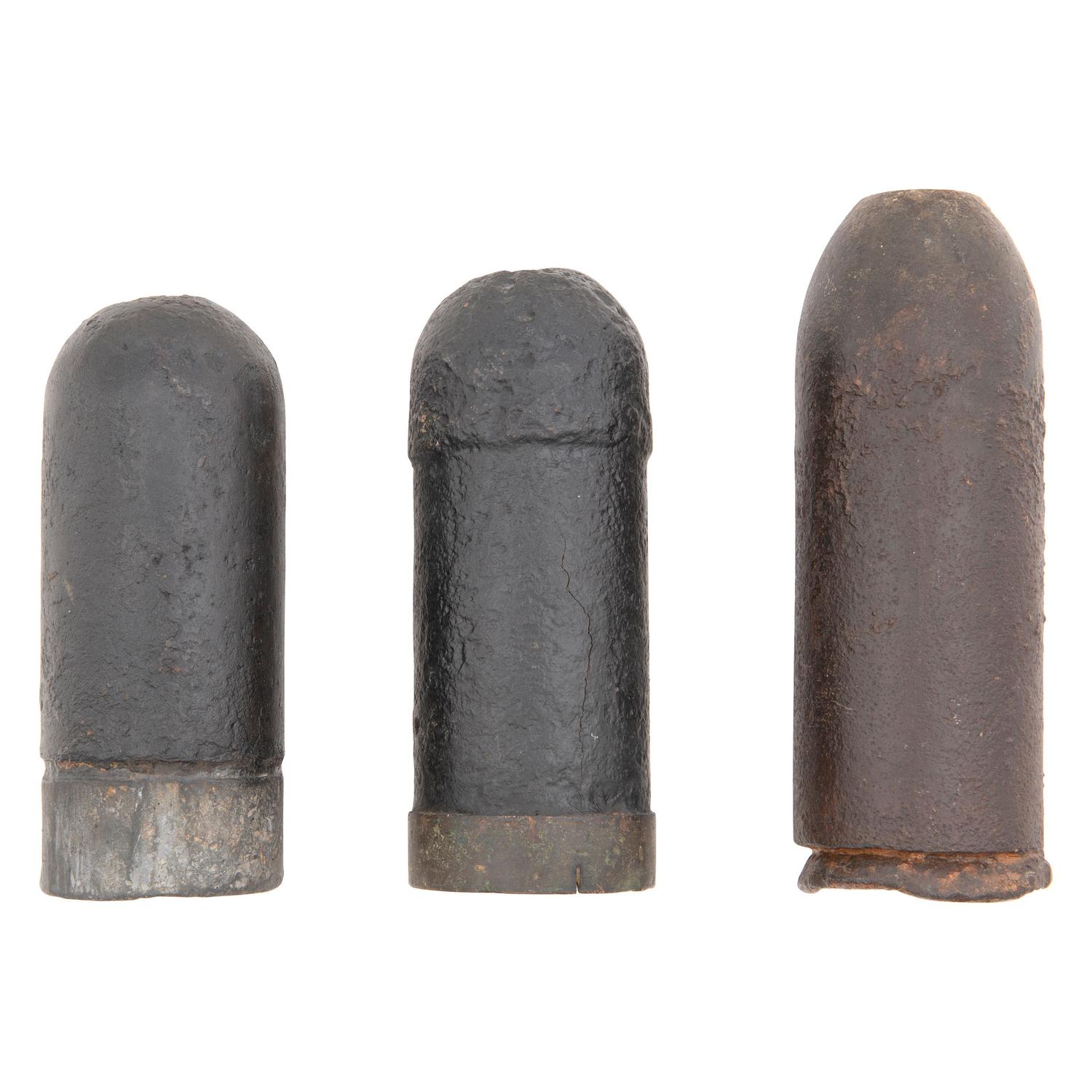 Three Excavated Civil War Artillery Shells: Dyer, CS Broun and Parrott