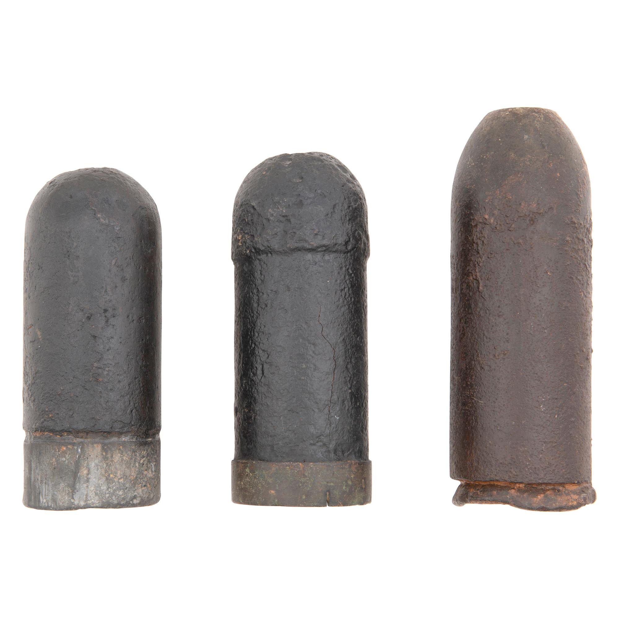Three Excavated Civil War Artillery Shells: Dyer, CS Broun and Parrott