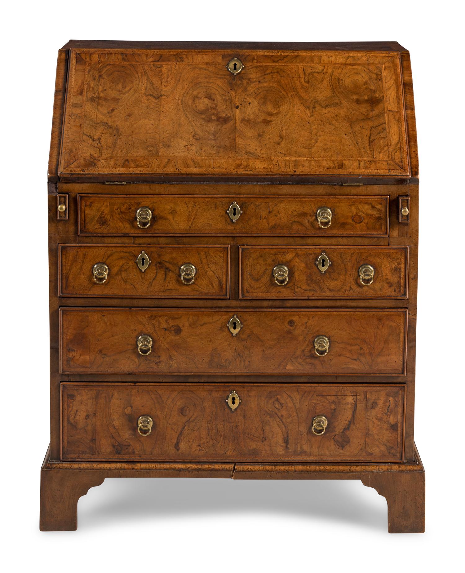 A George II Walnut Slantfront Bureau