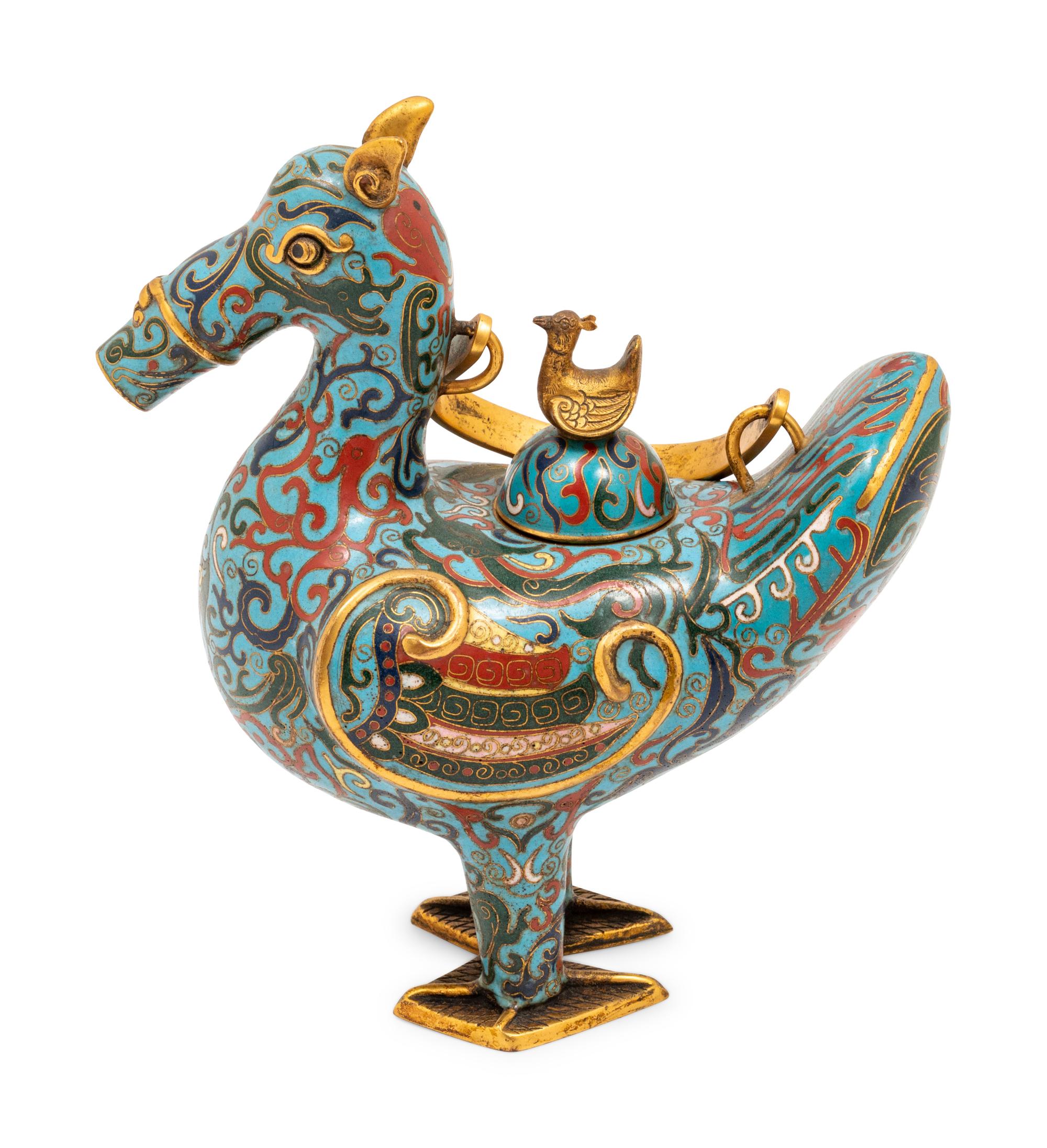 A Cloisonné Bird Form Teapot