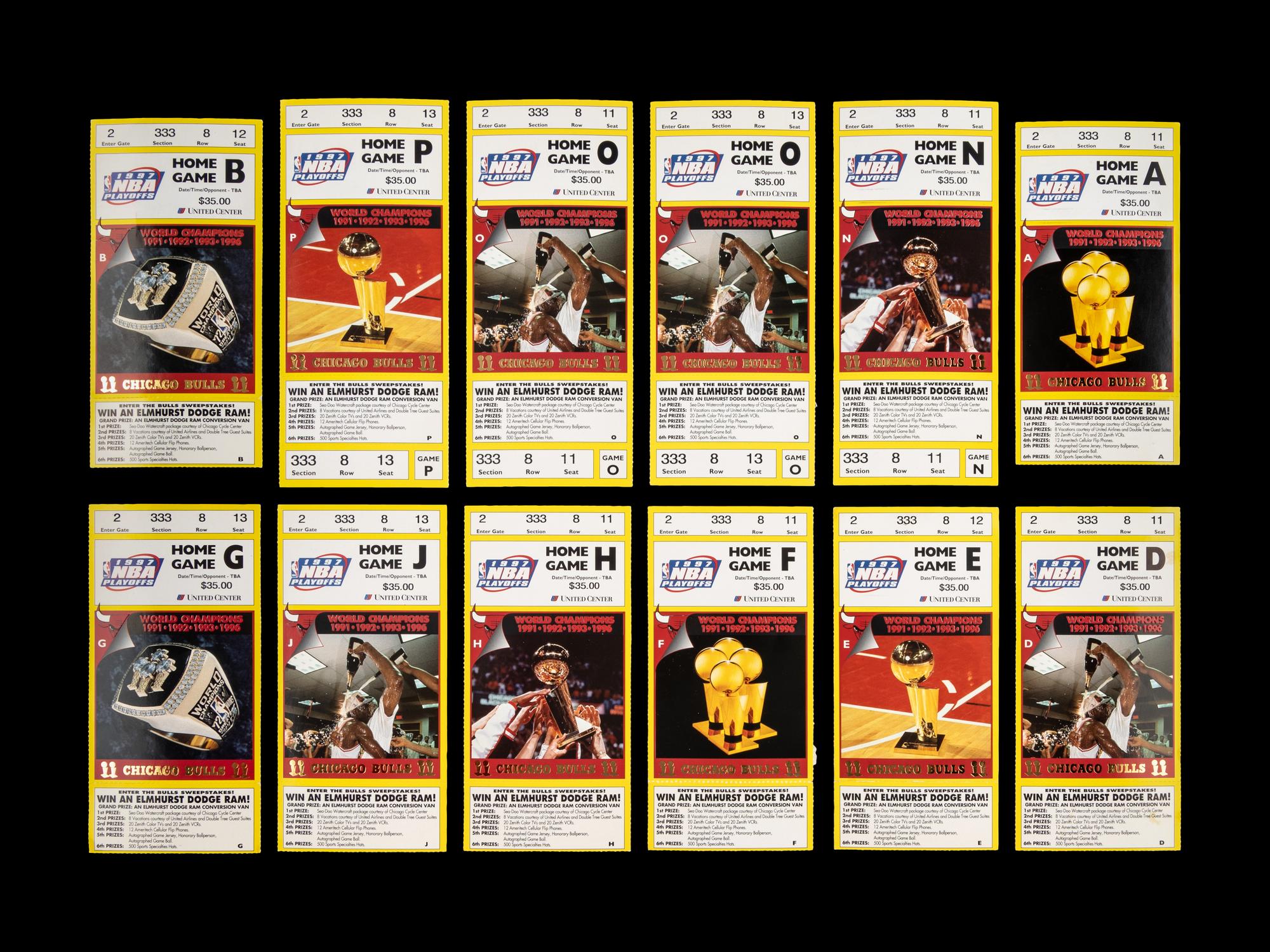 A Group of 12 1997 Chicago Bulls Michael Jordan NBA Playoff Tickets,
