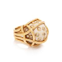 VERDURA, YELLOW GOLD, COCHOLONG AND DIAMOND 'POLKA DOT' RING