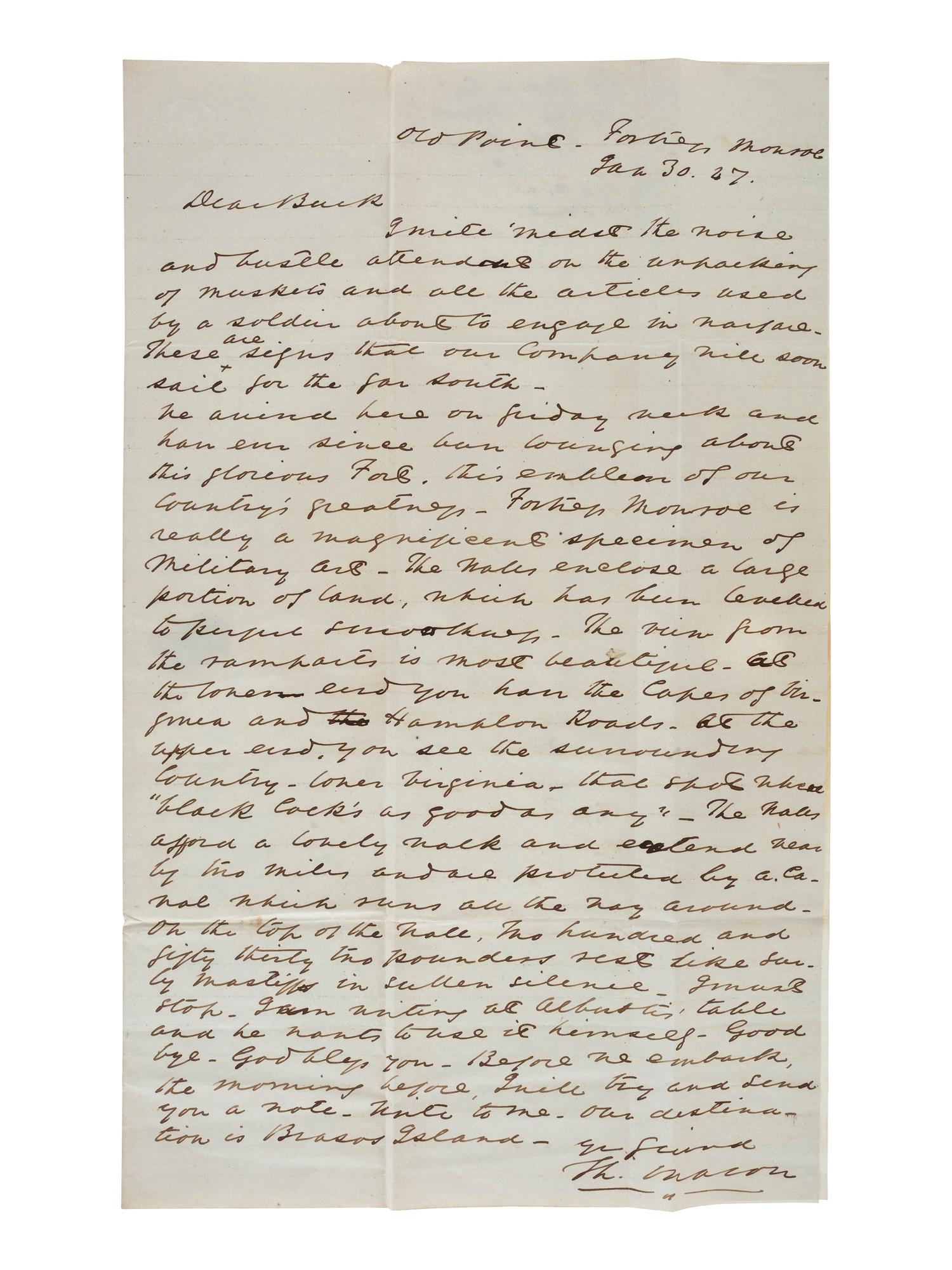 [VIRGINIA] -- [FORT MONROE]. A group of 4 stampless covers related to Fort Monroe, including its early construction.