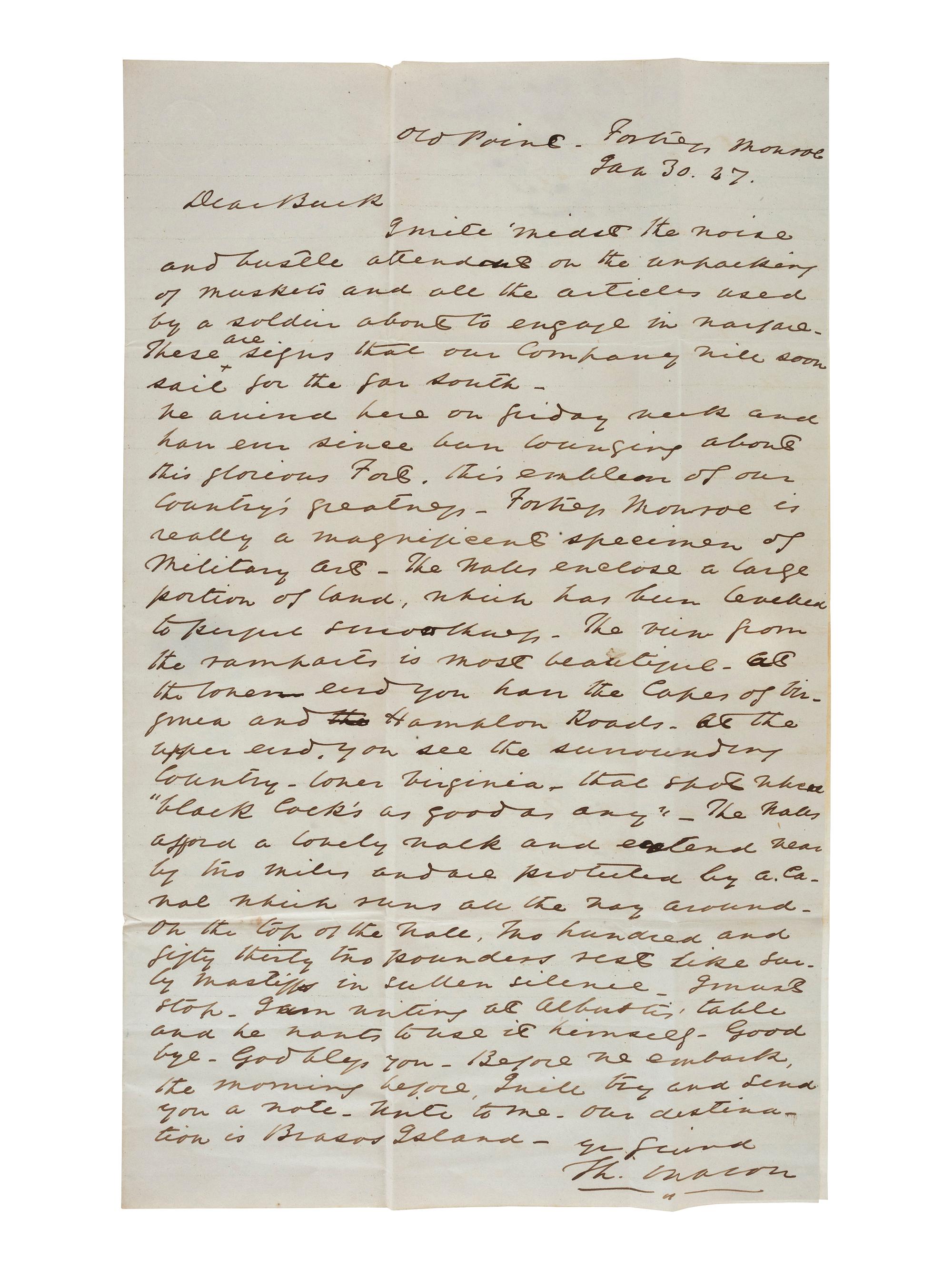 [VIRGINIA] -- [FORT MONROE]. A group of 4 stampless covers related to Fort Monroe, including its early construction.
