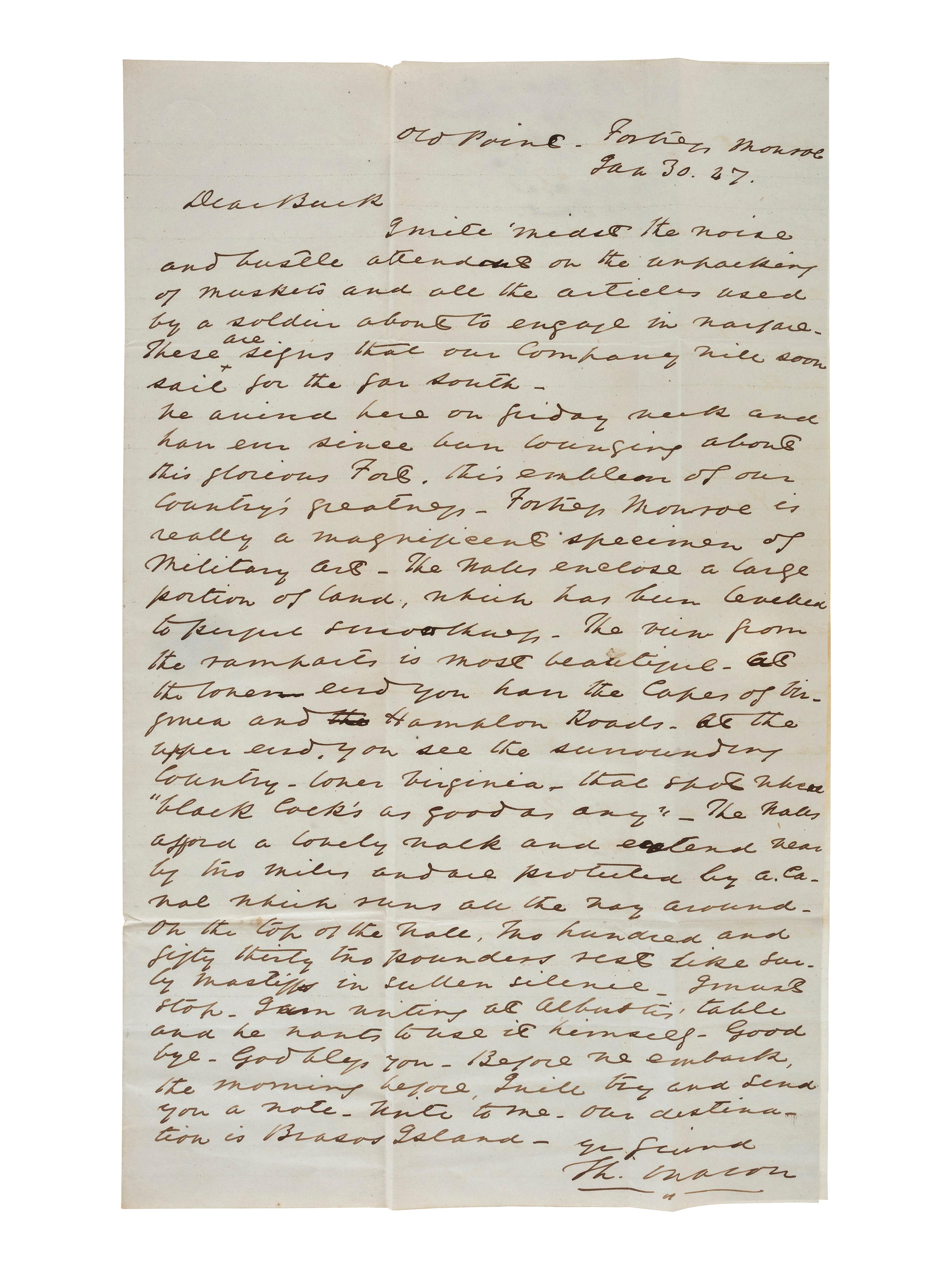 [VIRGINIA] -- [FORT MONROE]. A group of 4 stampless covers related to Fort Monroe, including its early construction.