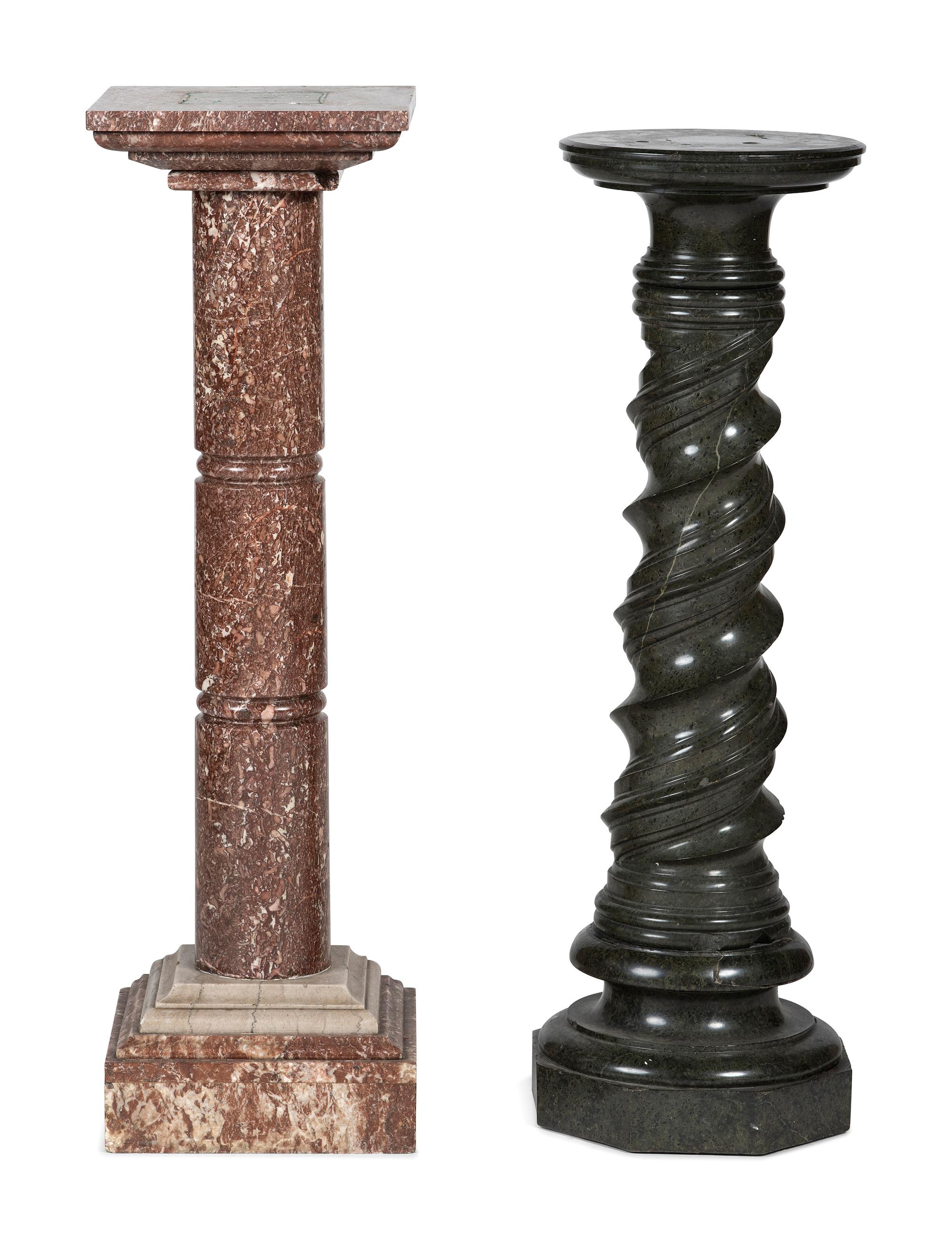 Two Continental Carved Marble Column Pedestals