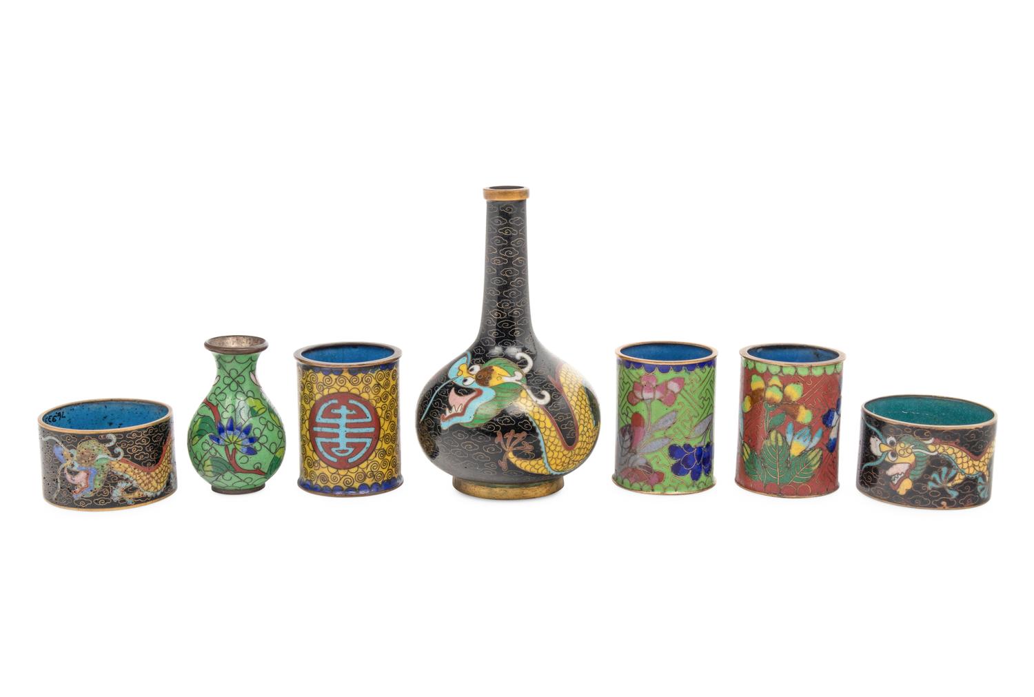 Seven Japanese Cloisonné Miniature Articles