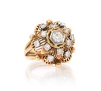 A Retro Rose Gold, Platinum and Diamond Ring, 6.40 dwts.