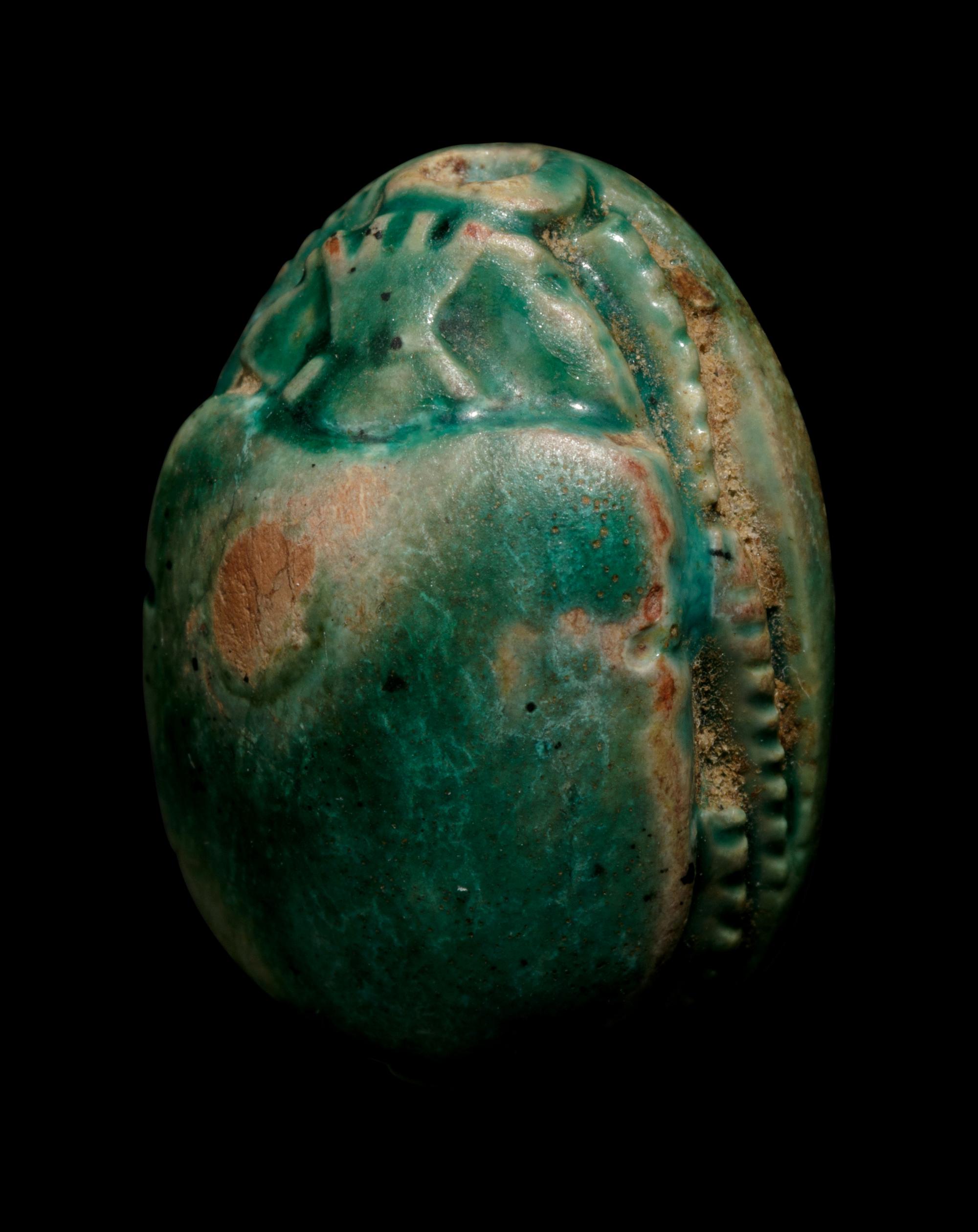 Three Egyptian Steatite and Faience Scarabs