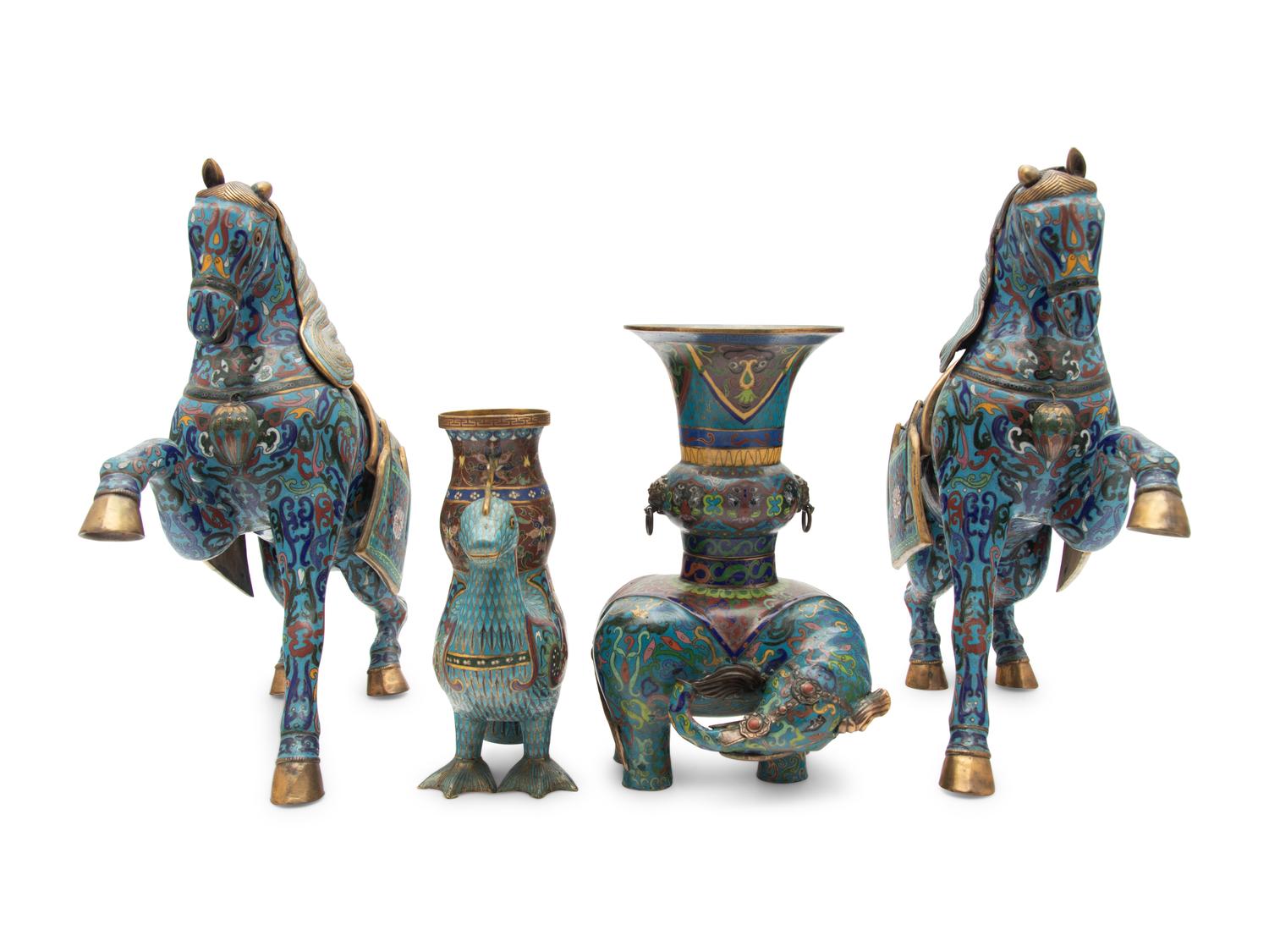 Four Chinese Cloisonné Enamel Animal Form Vessels