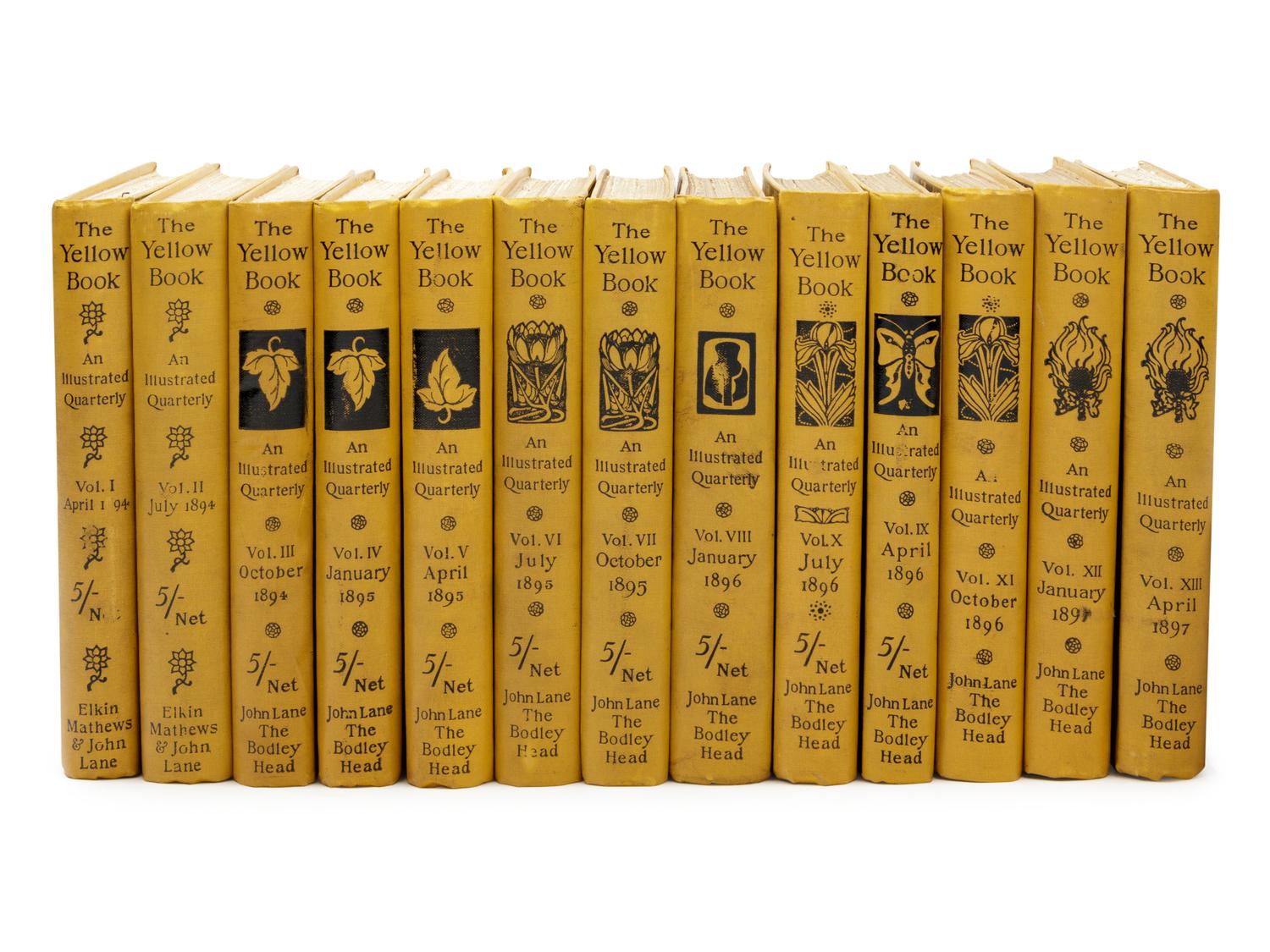 [THE YELLOW BOOK]. The Yellow Book. An Illustrated Quarterly . London and Boston (volumes I-X) and London and New York (XI-XIII): Elkin Mathews & John Lane and Copeland & Day (volumes I-II), John Lane and Copeland & Day (volumes III-X), and John Lane (volumes XI-XIII), April 1894-April 1897.