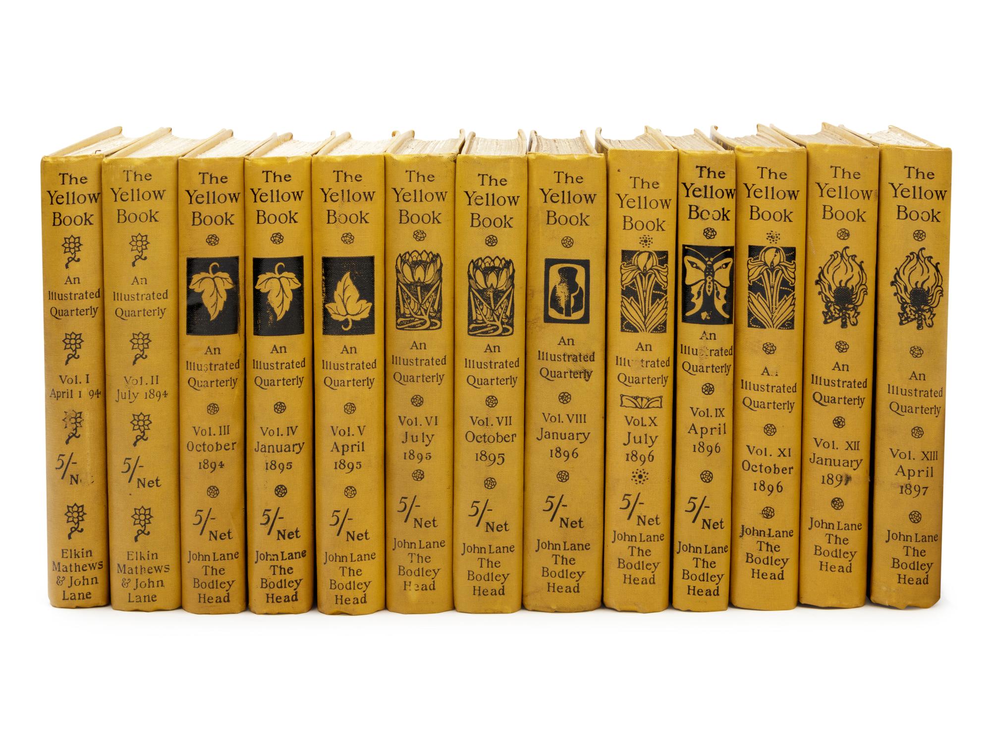 [THE YELLOW BOOK]. The Yellow Book. An Illustrated Quarterly . London and Boston (volumes I-X) and London and New York (XI-XIII): Elkin Mathews & John Lane and Copeland & Day (volumes I-II), John Lane and Copeland & Day (volumes III-X), and John Lane (volumes XI-XIII), April 1894-April 1897.