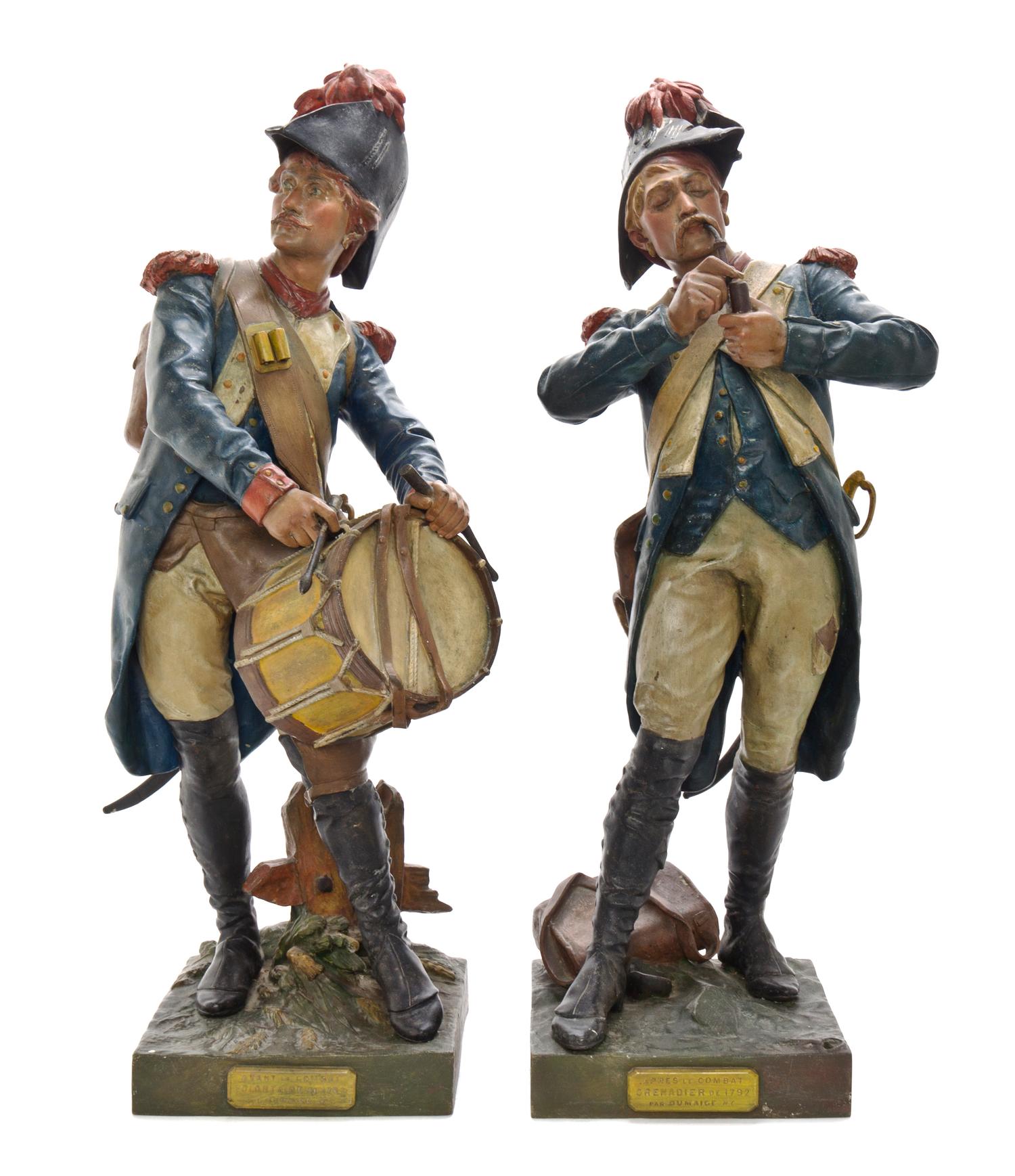 A Pair of French Cold Painted Bronze Figures, Etienne Henri Dumaige (1830-1888), Height 26 inches.