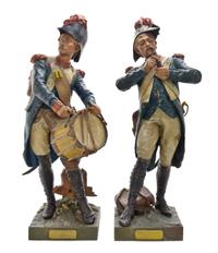 A Pair of French Cold Painted Bronze Figures, Etienne Henri Dumaige (1830-1888), Height 26 inches.