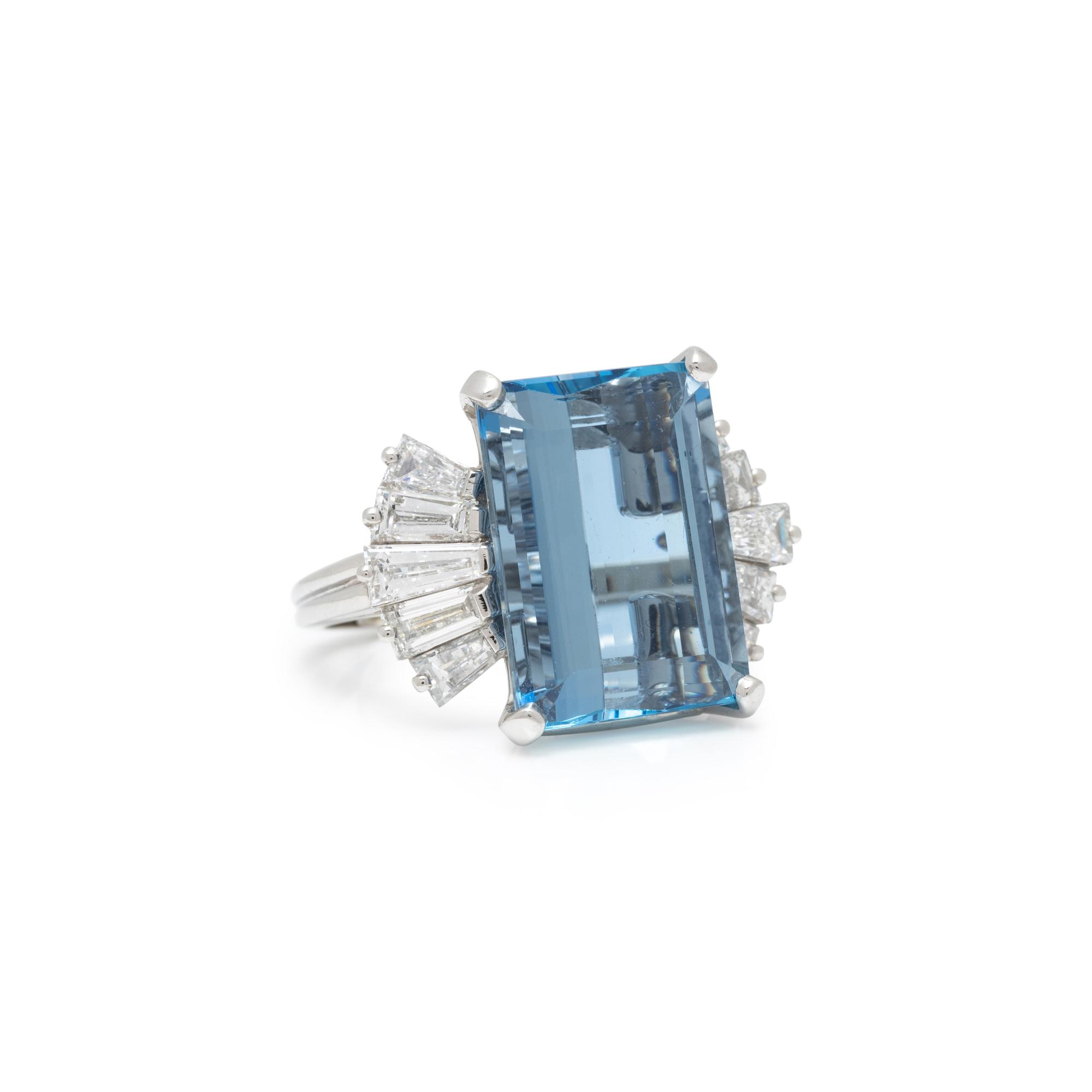 OSCAR HEYMAN, AQUAMARINE AND DIAMOND RING