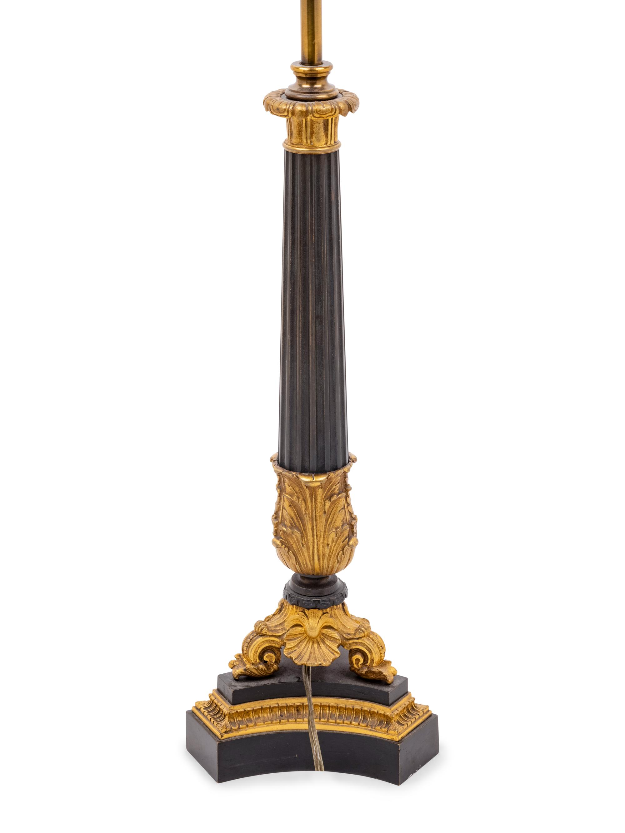 A Louis Philippe Gilt and Patinated Bronze Oil Lamp Converted to Electricity