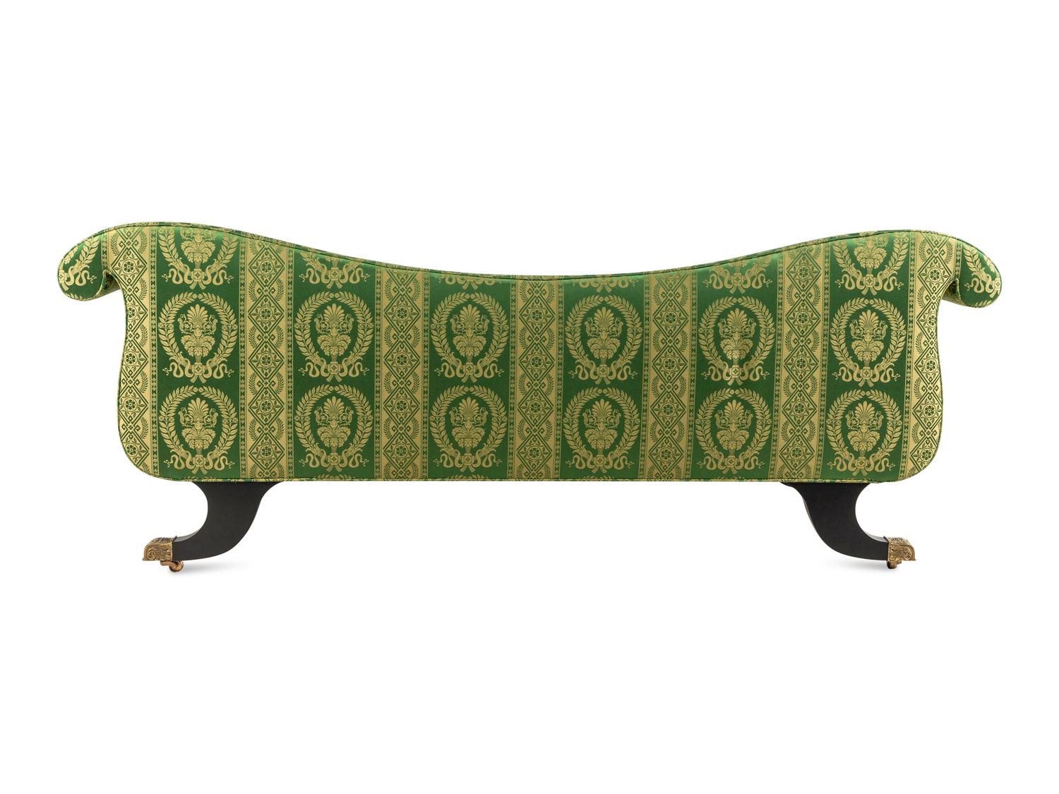 A Classical Style 'Baltimore' Black-Painted and Gilt Settee with Scalamandré Upholstery