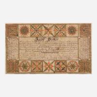 A Fraktur birth and baptism record for Jacob Bechter (b. 1796) Attributed to the Wetzel Geometric Artist, Berks County, PA, dated "1814"