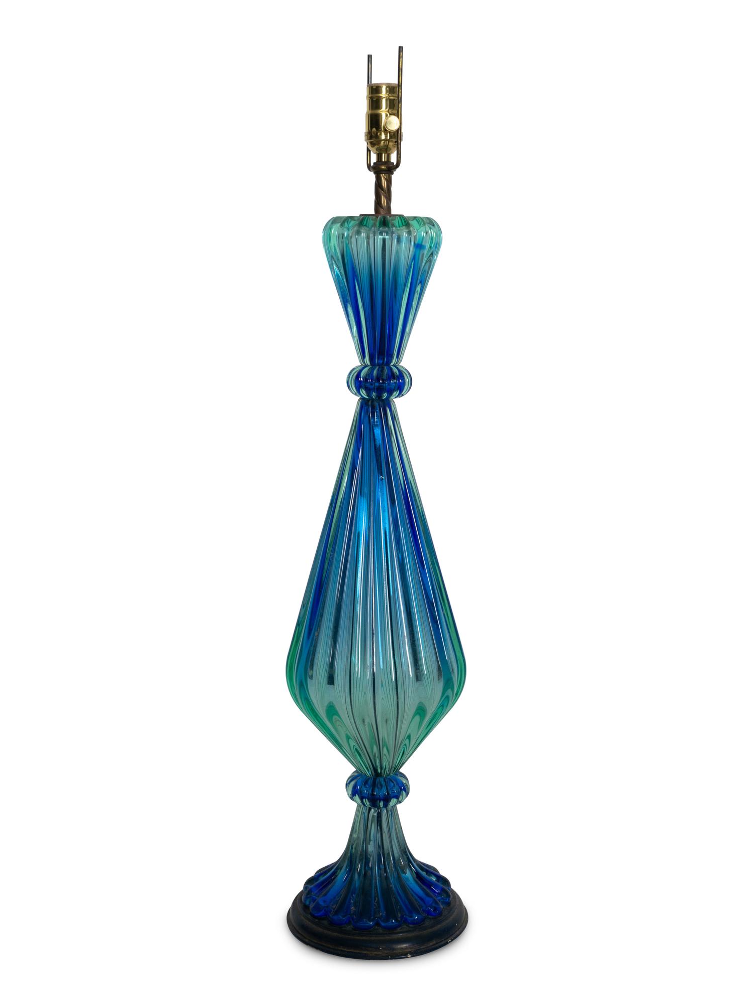 A Large Murano Blue Gradient Glass Lamp