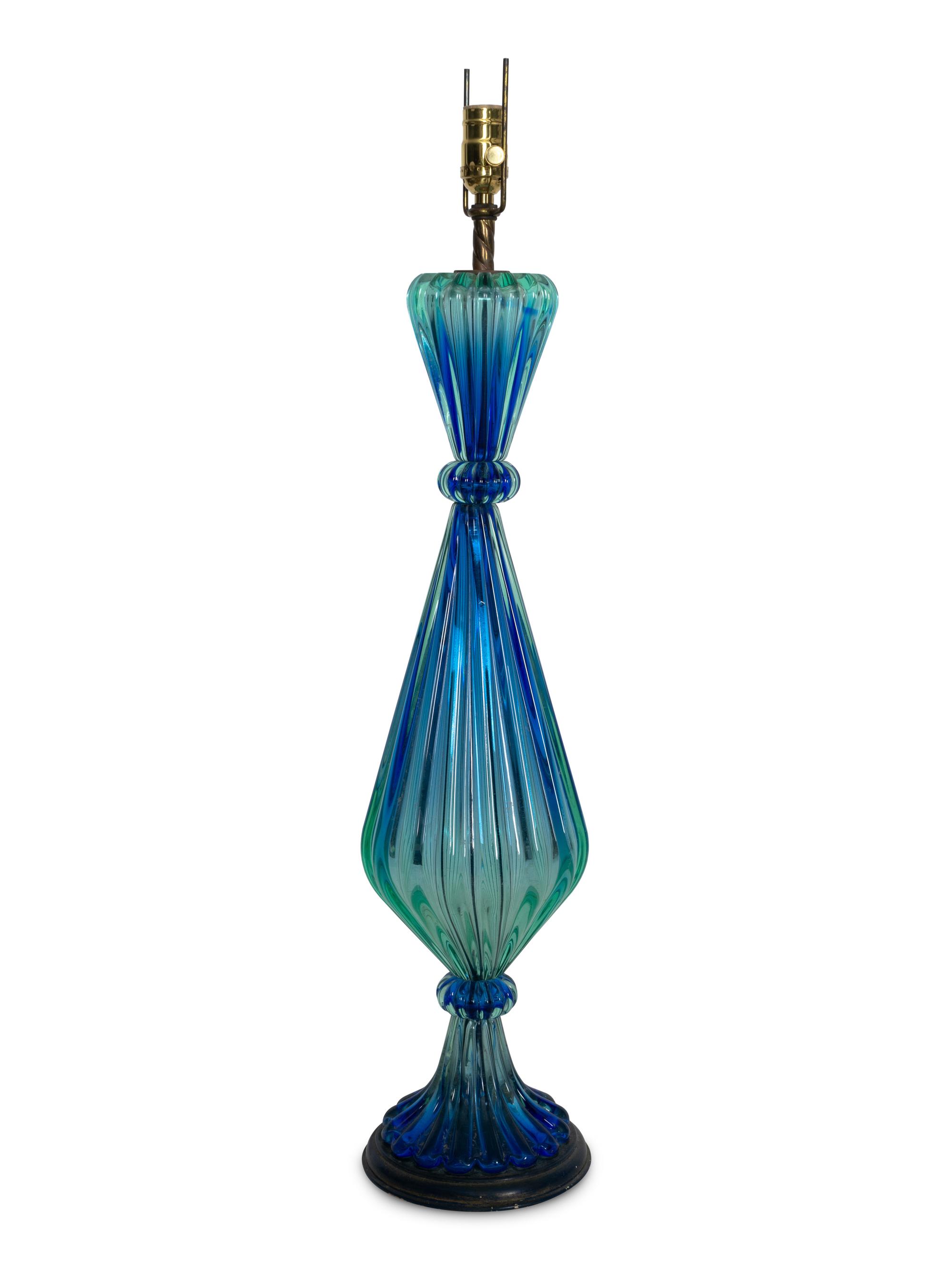 A Large Murano Blue Gradient Glass Lamp
