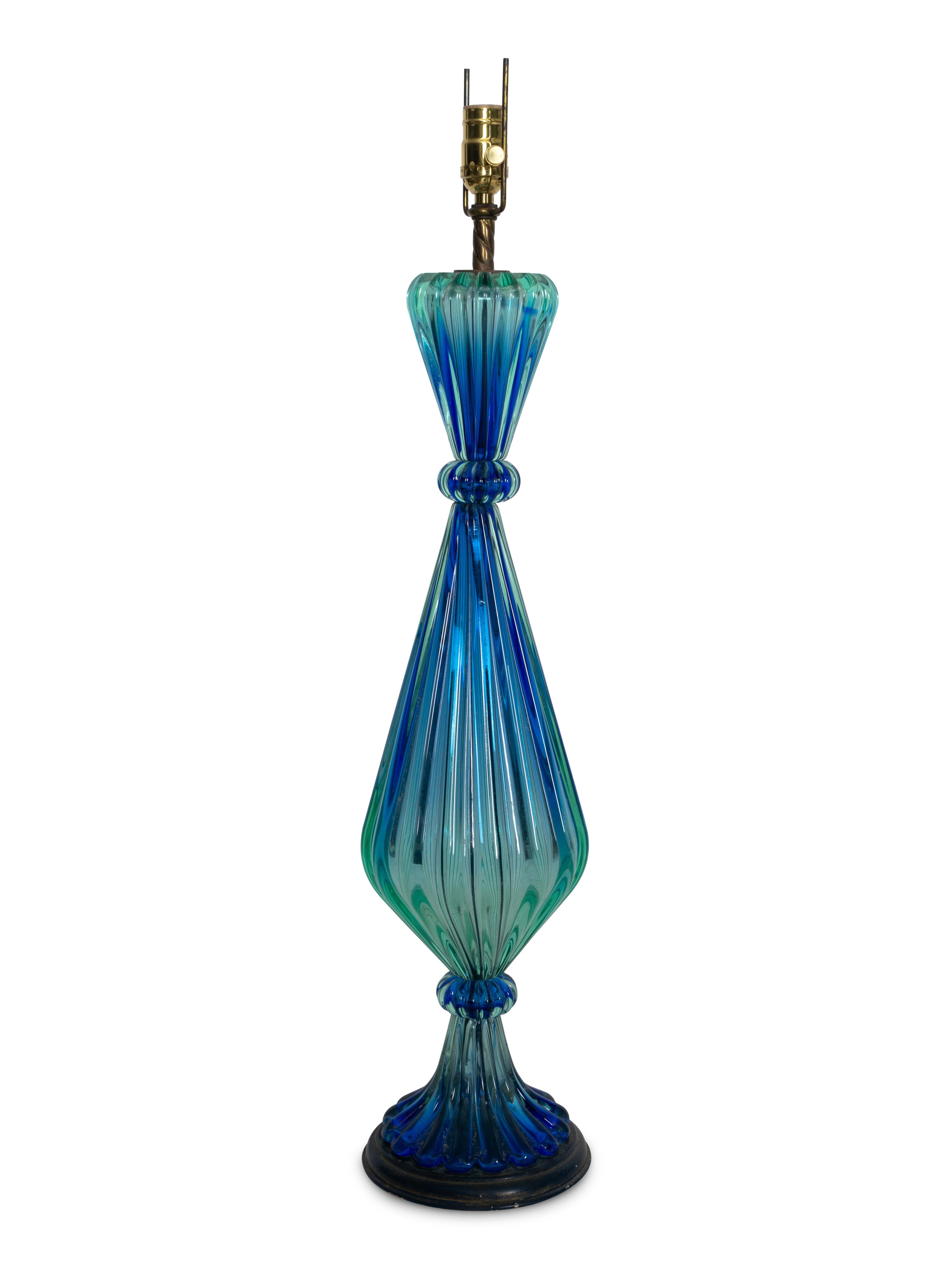 A Large Murano Blue Gradient Glass Lamp
