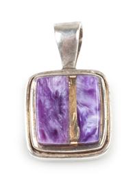 Sterling silver and charoite pendant with gold accents